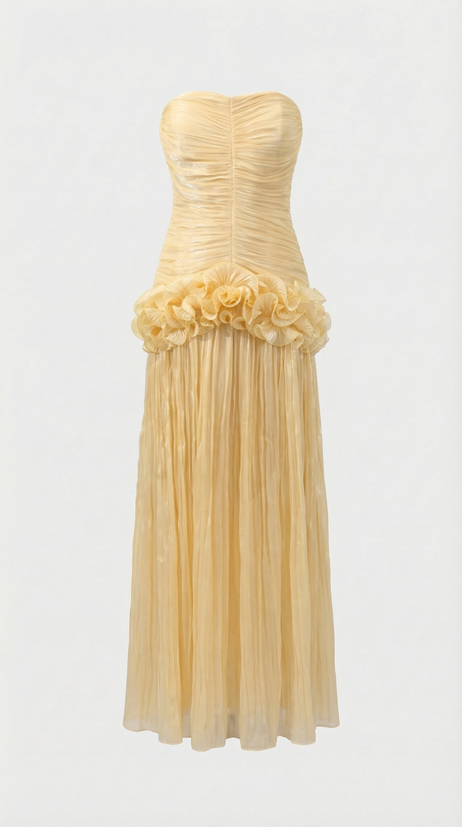 Miri - Metallic Faltenfreies Strapless Maxikleid Gelb