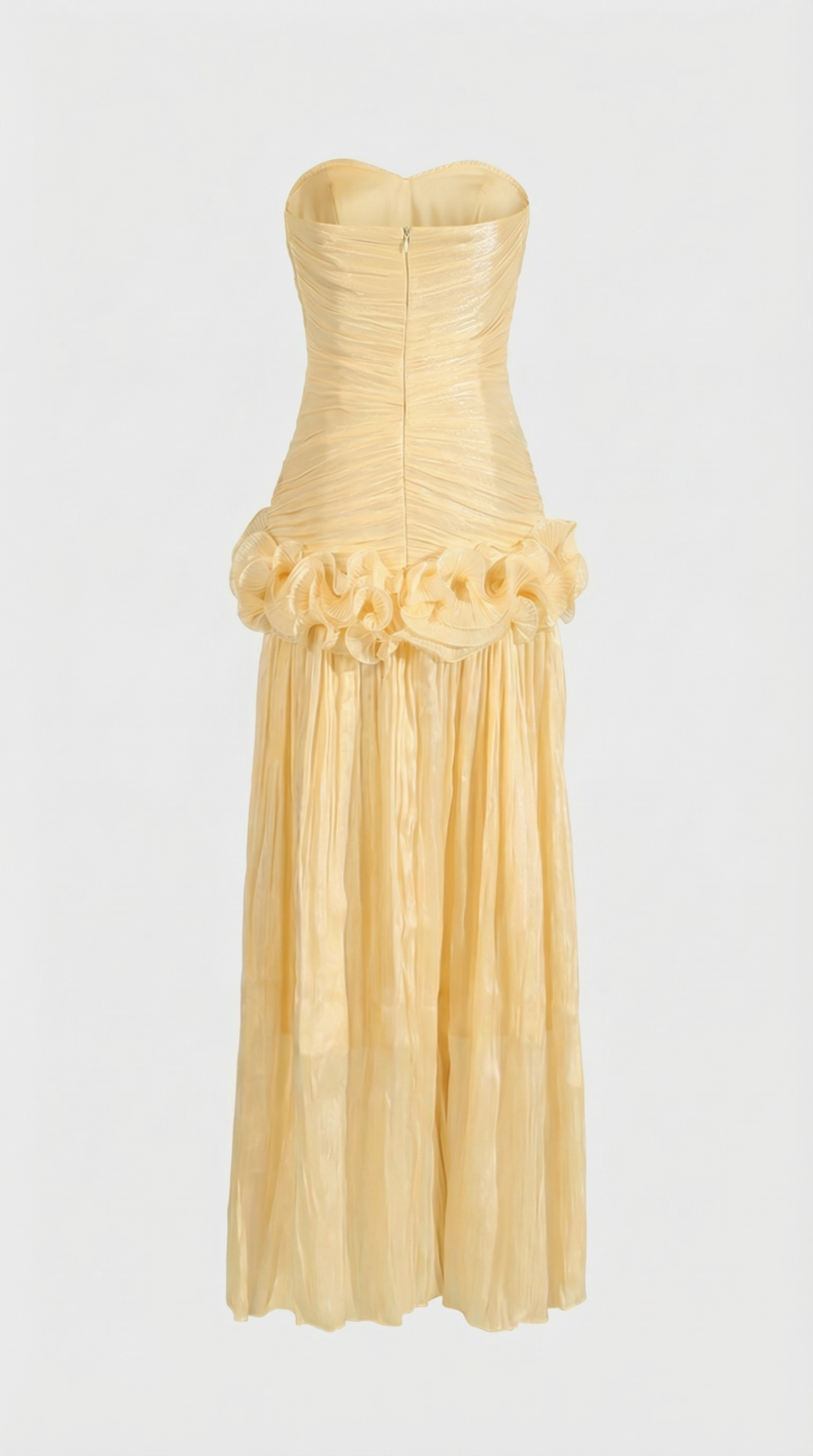 Miri - Metallic Faltenfreies Strapless Maxikleid Gelb