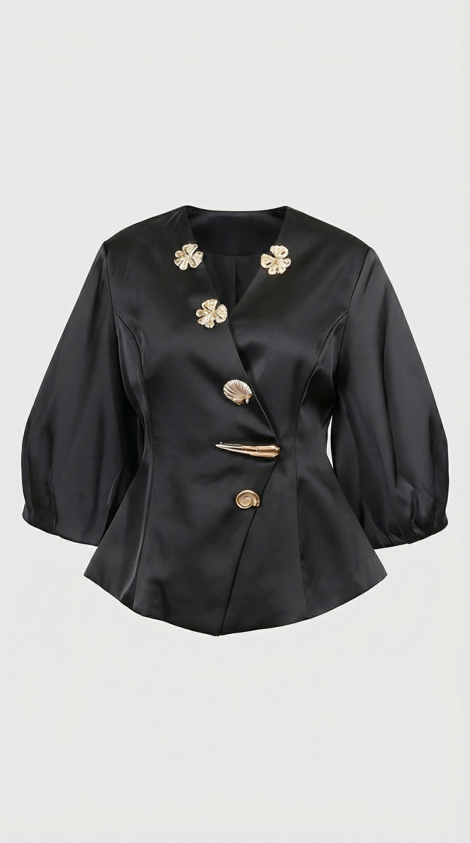 Keni - Top à manches bouffantes à boutons métalliques Noir