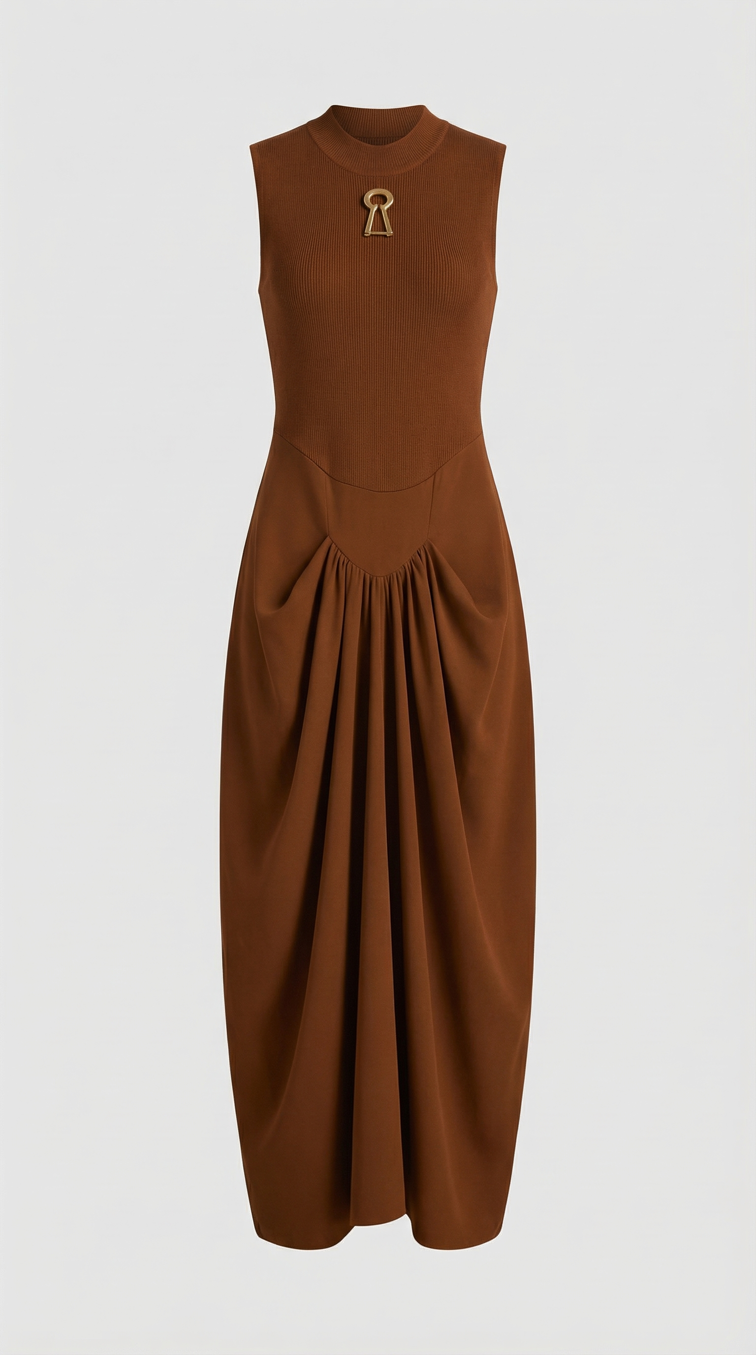 Alara - Keyhole-Detail Mixed Media Maxi Dress Brown