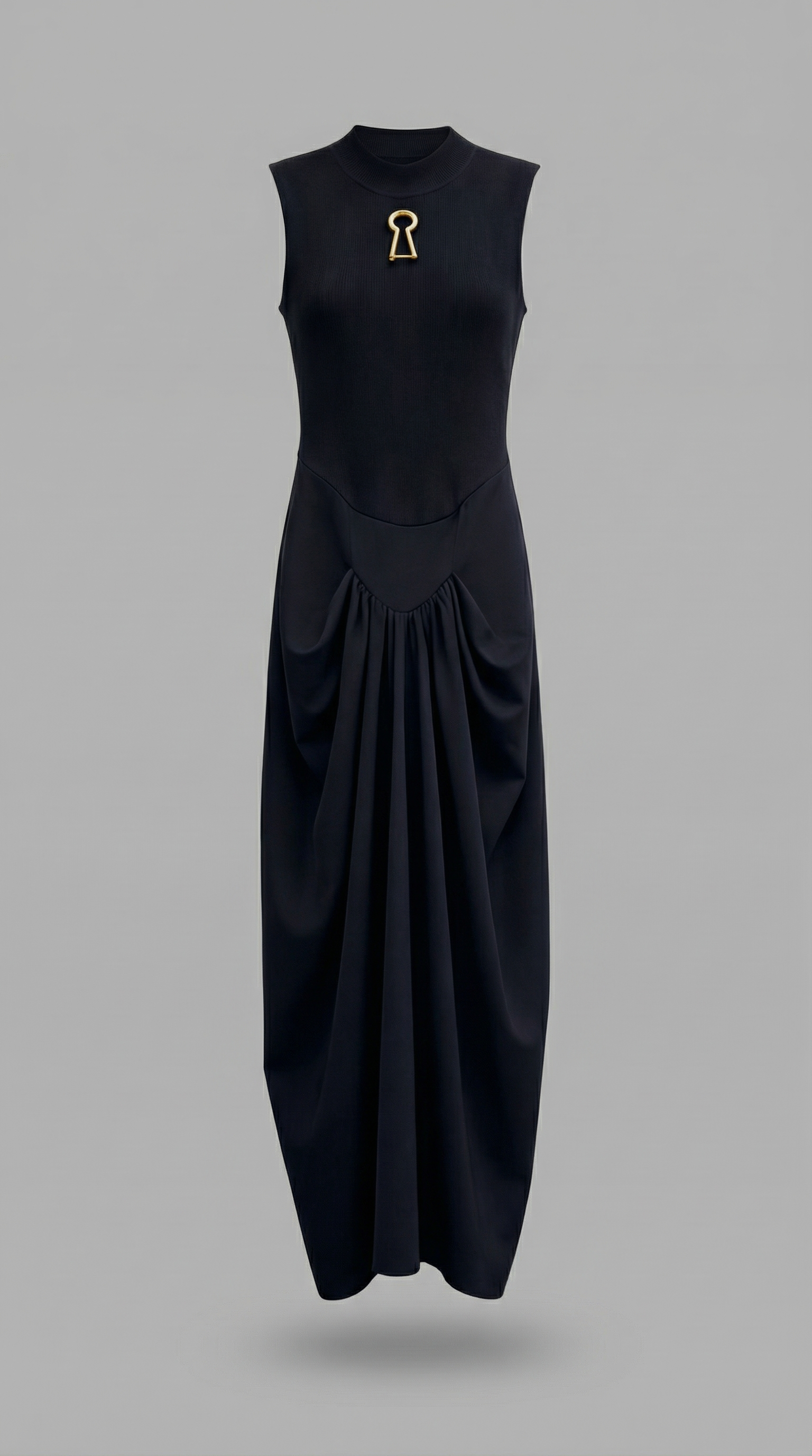 Alara - Robe longue noire en tissus mélangés avec détail découpe