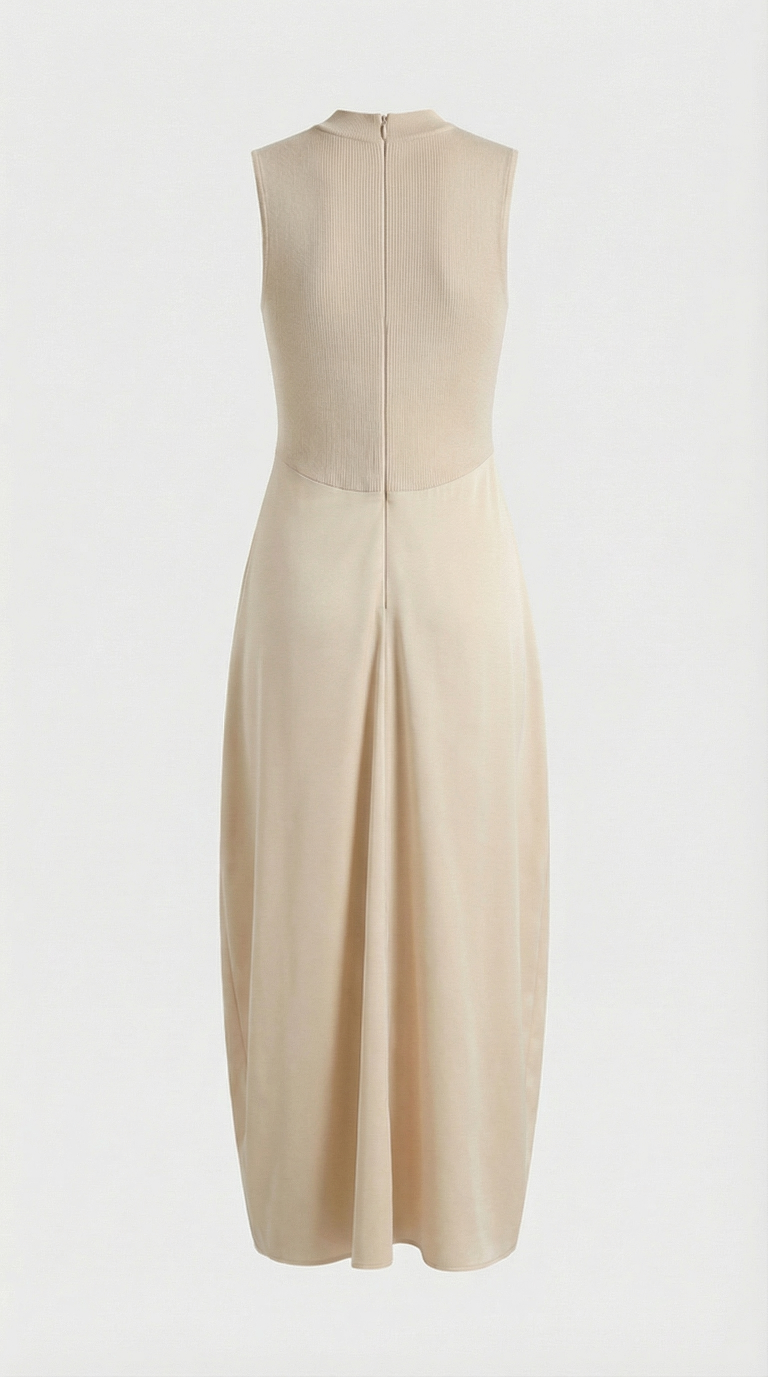 Alara - Schlüssel-Ausschnitt Mixed Media Maxikleid Beige