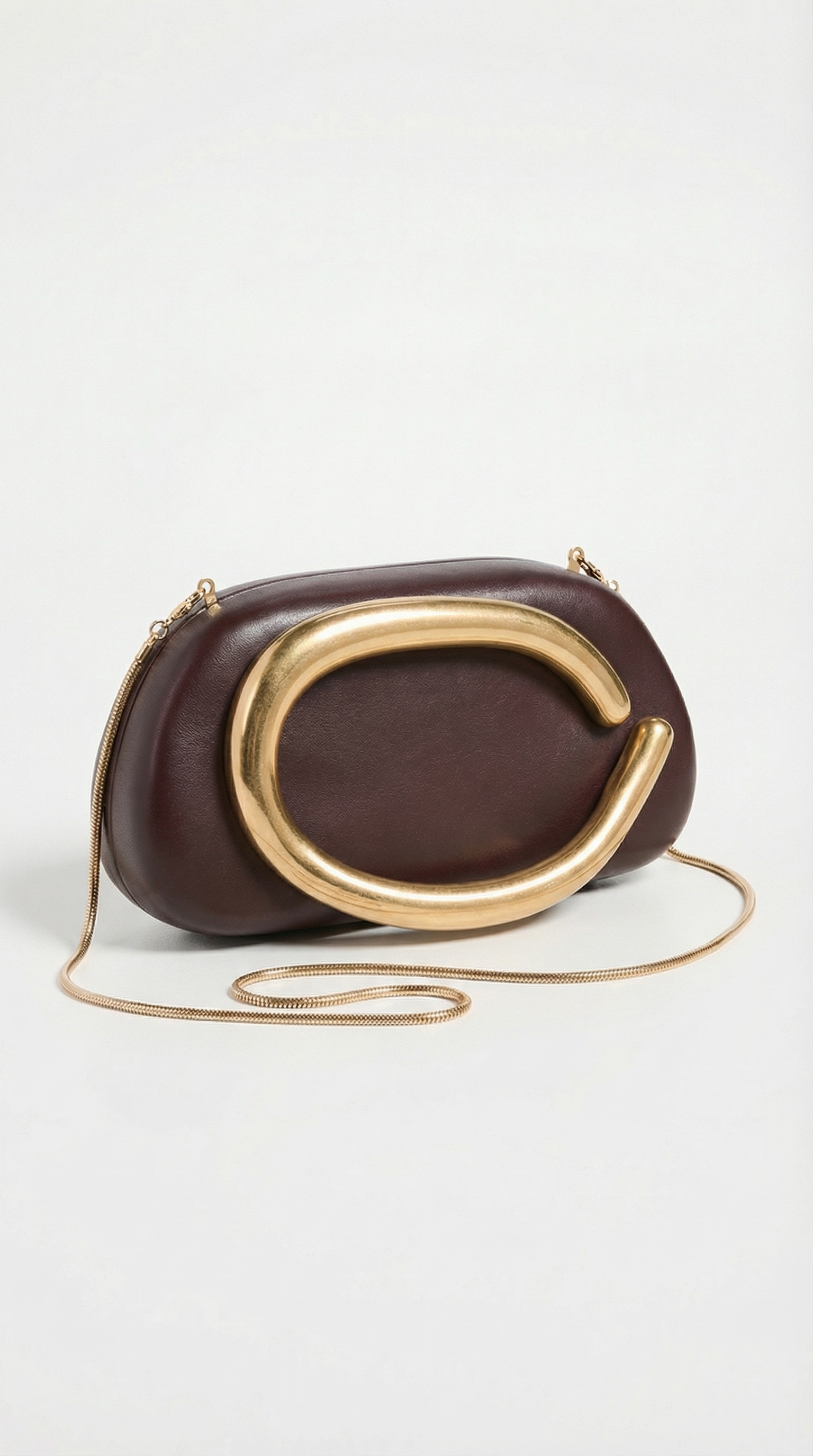 Sage - Sculptural Metal-Handle Crescent Clutch Brown