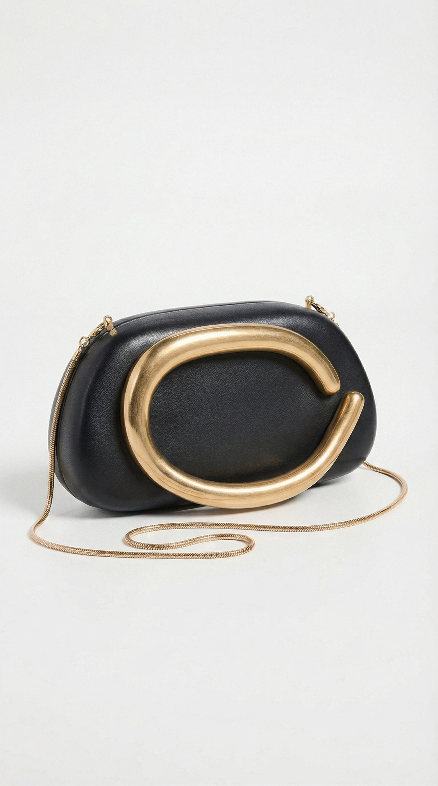 Sage - Sculptural Metal-Handle Crescent Clutch Black