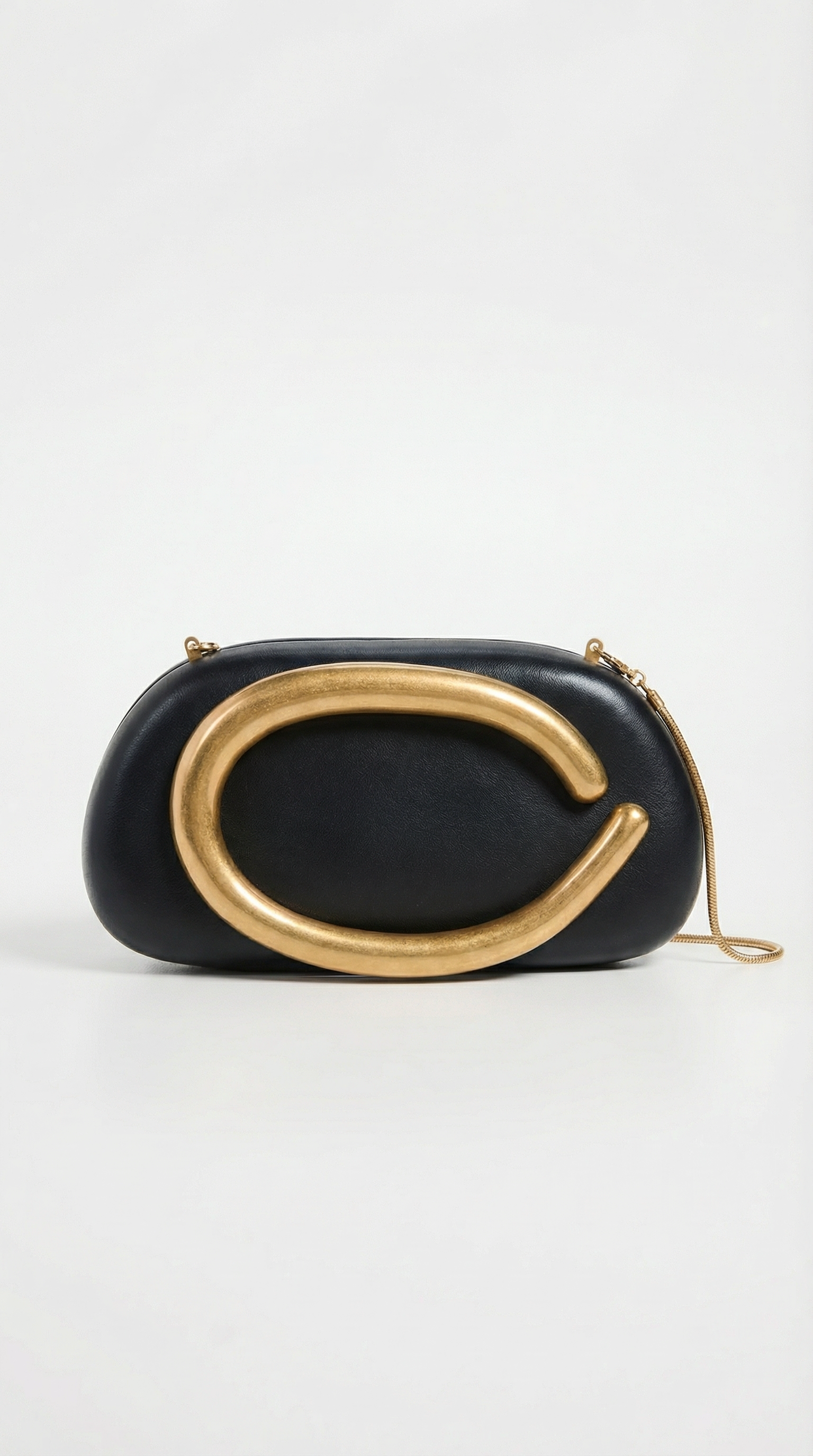 Sage - Sculptural Metal-Handle Crescent Clutch Black