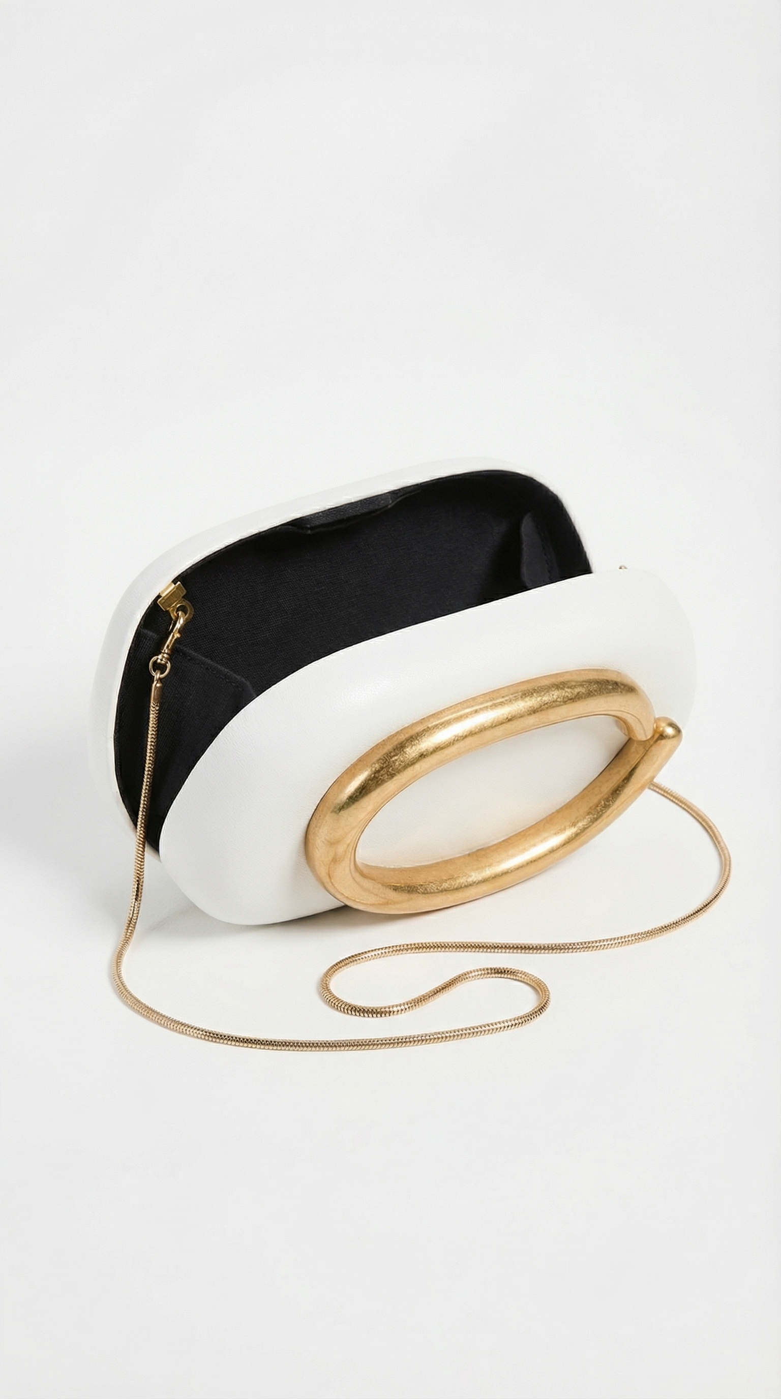 Sage - Sculptural Metal-Handle Crescent Clutch White