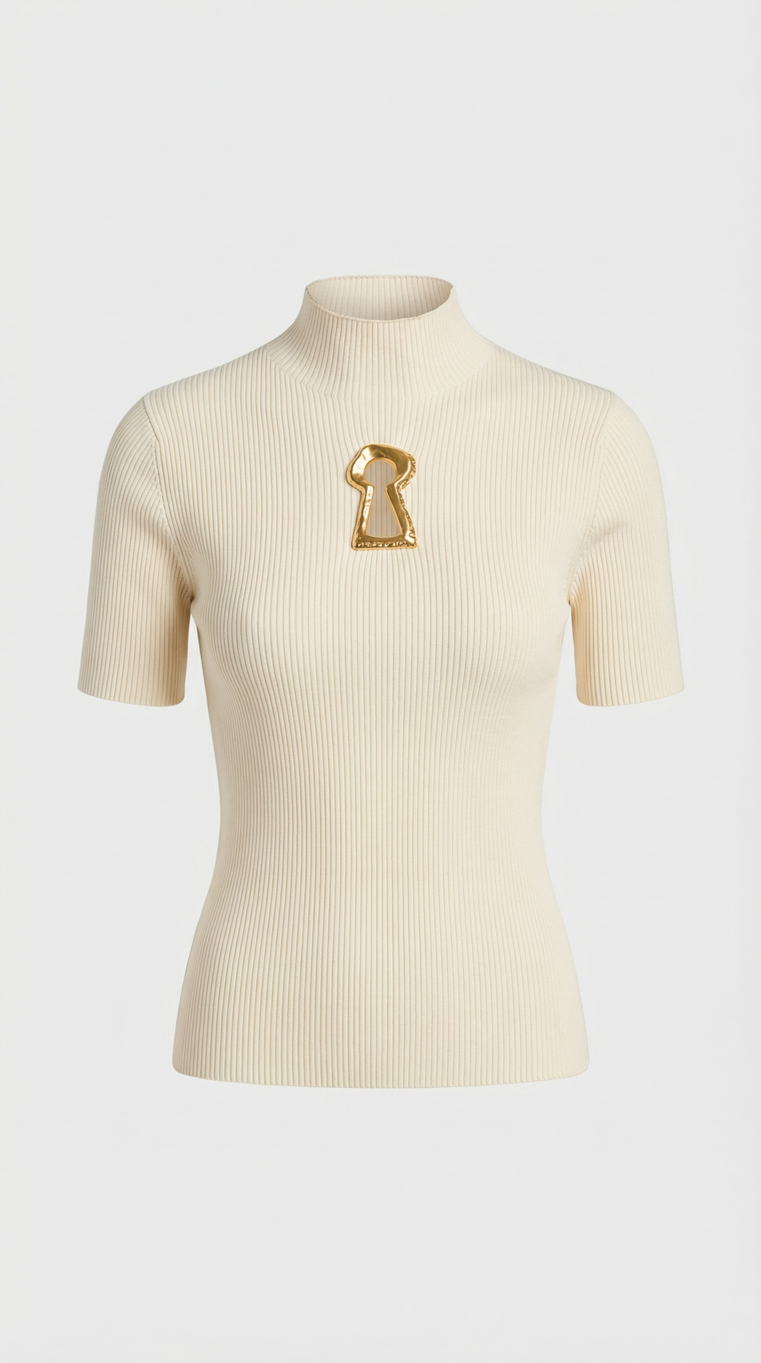 Solo - Schlüssel-Ausschnitt Geripptes Strick Top Beige