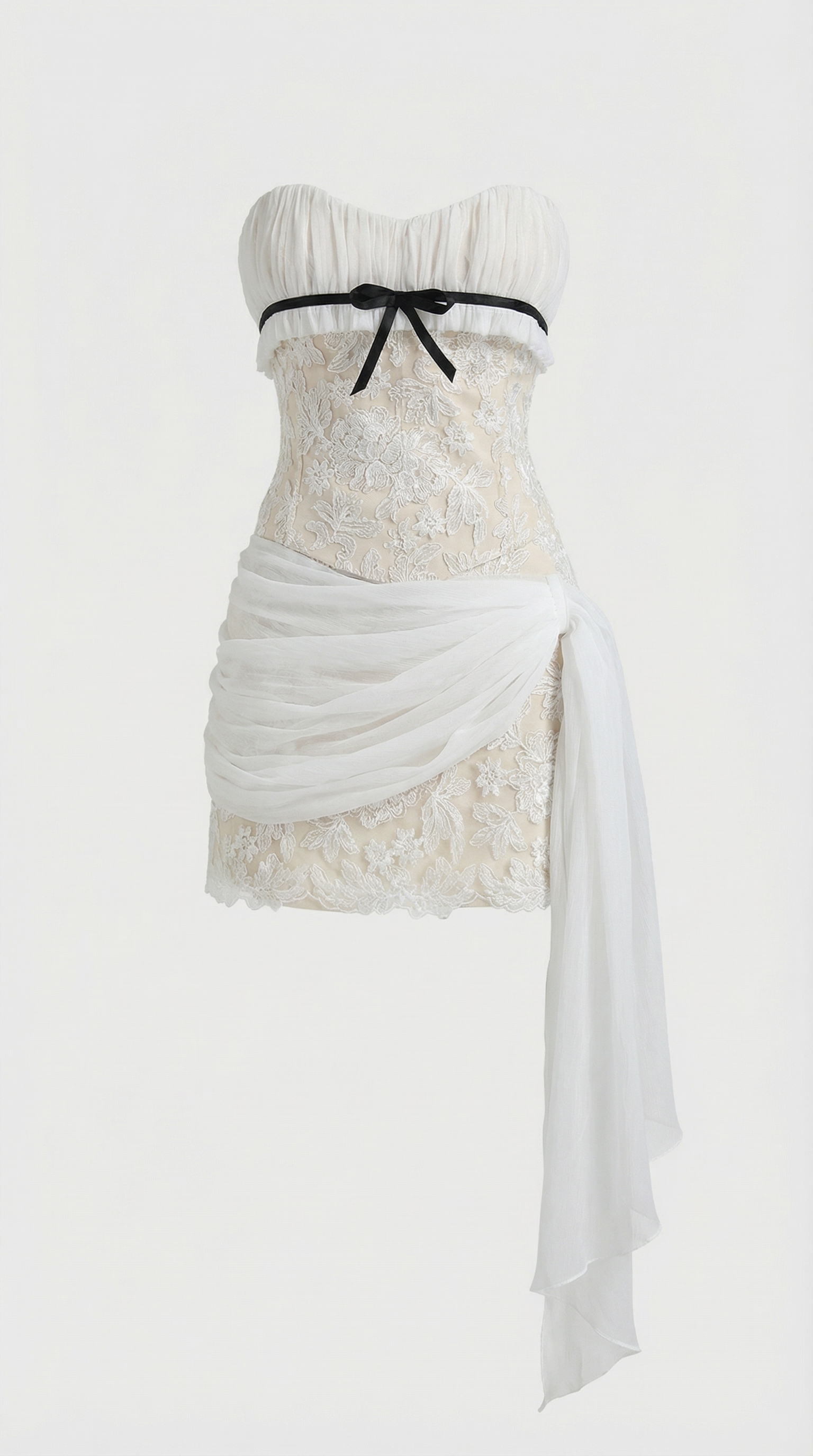 Ankora - Draped Lace & Chiffon Bustier Mini Dress