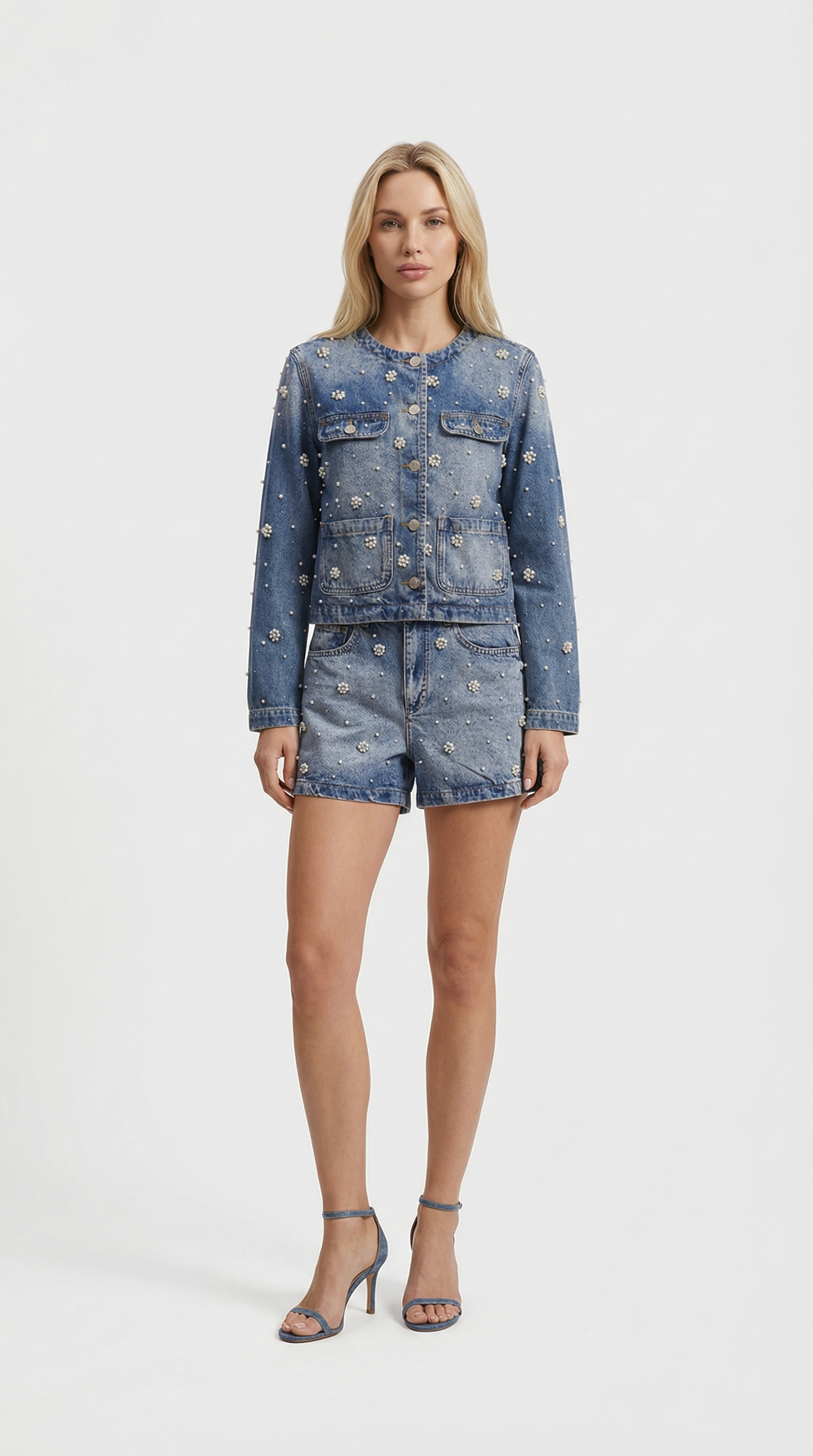 Leko - Pearl-Embellished Denim Set