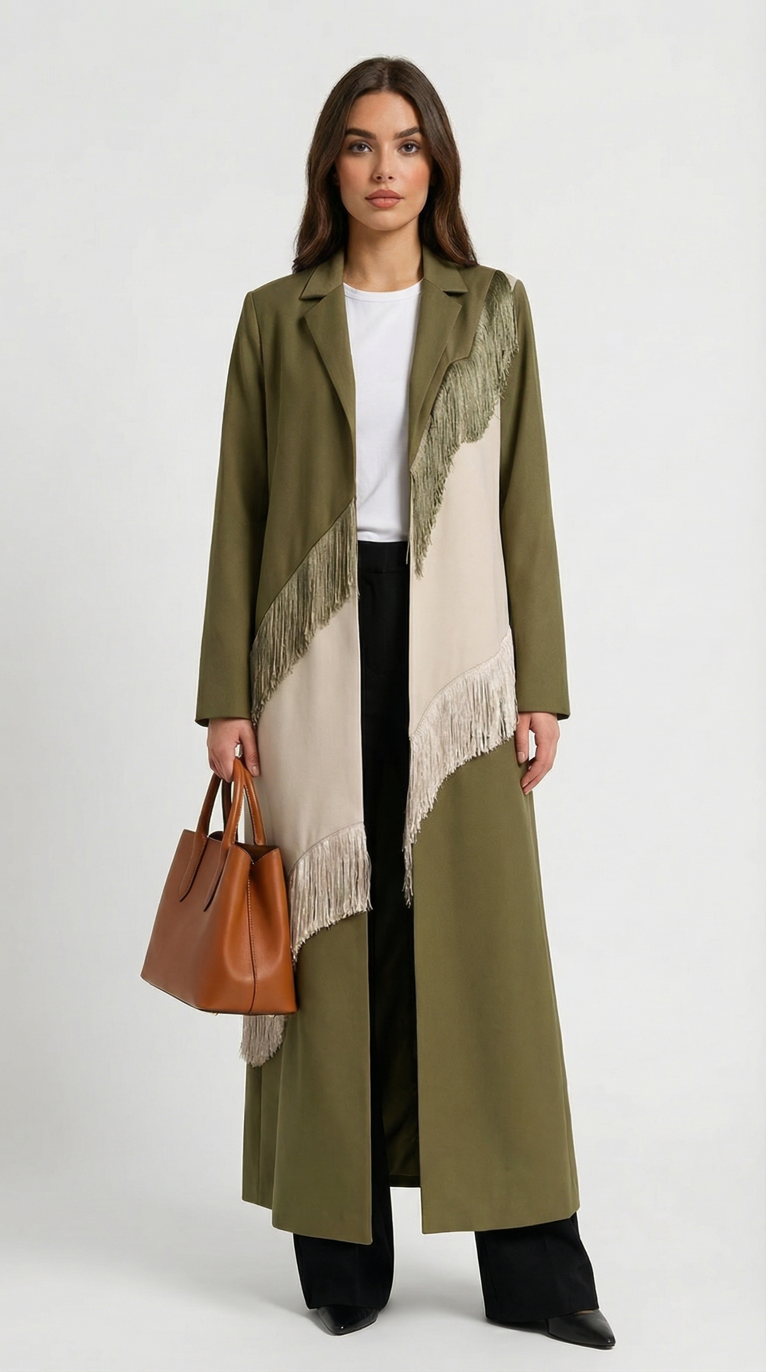 Cascadia - Cappotto Strutturato in Tessuto Intrecciato Fluido con Frange