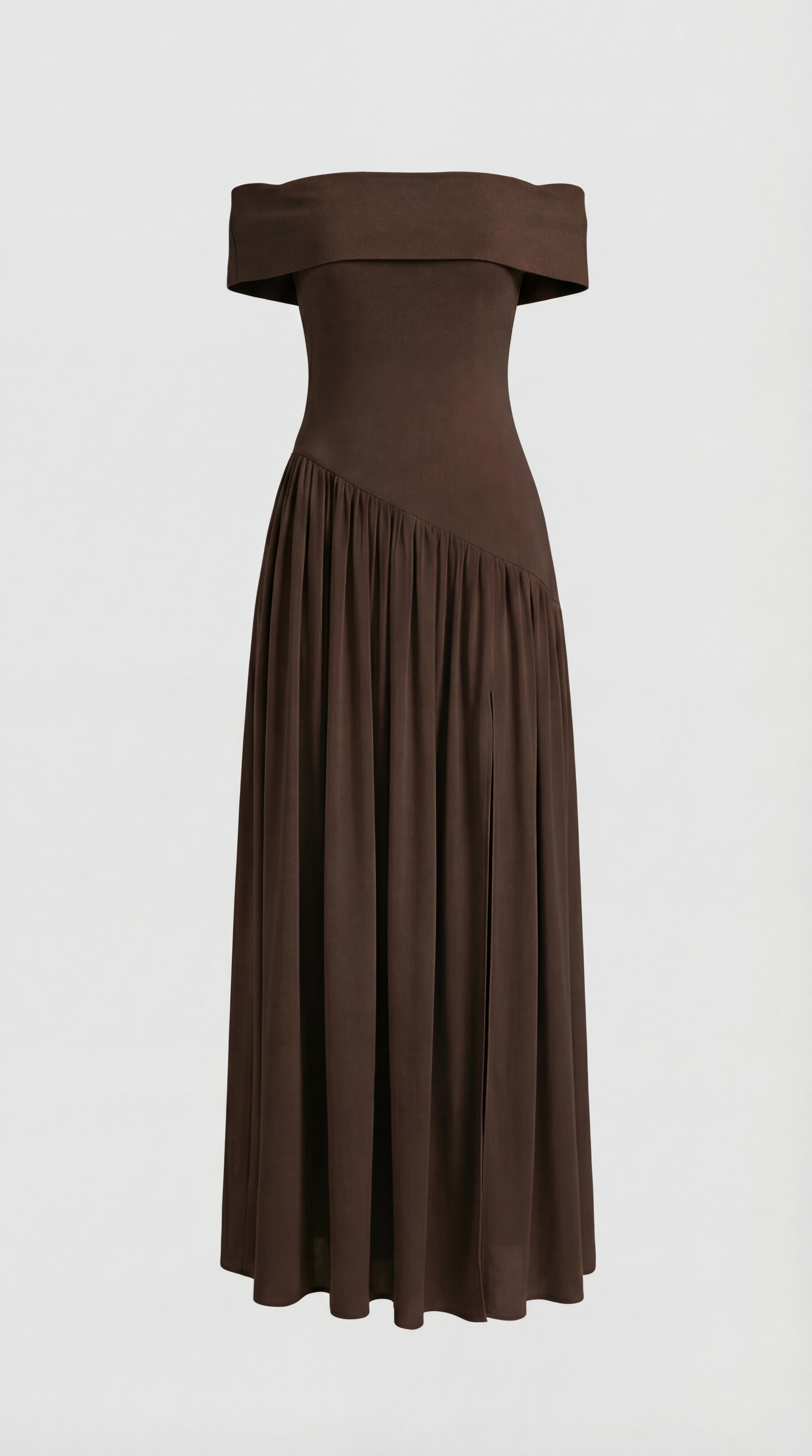 Fleur - Trägerloses Kleid mit Extravagantem Hohem Schlitz Braun
