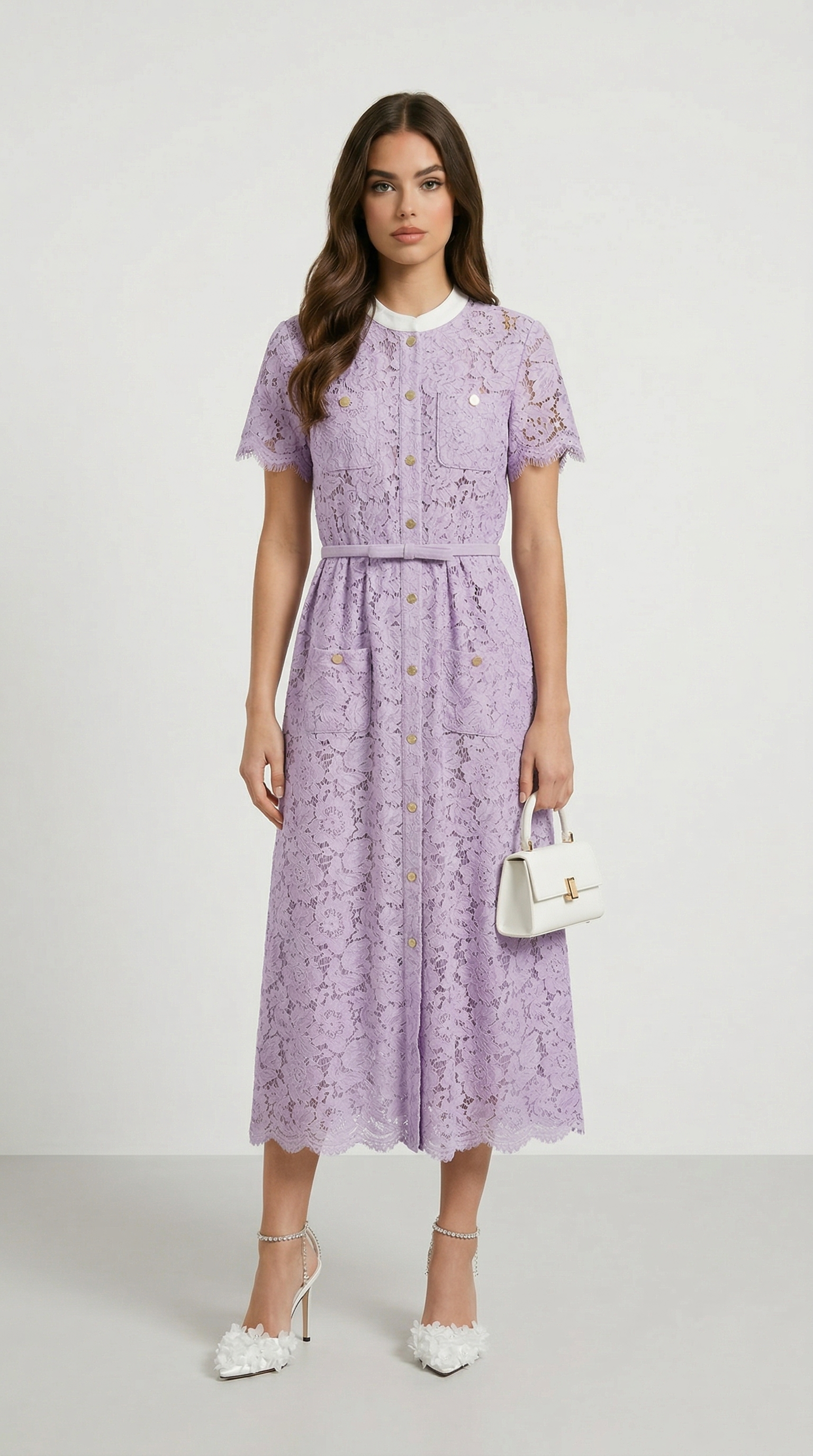Zalia - Victorian Lace Belted Midi Dress