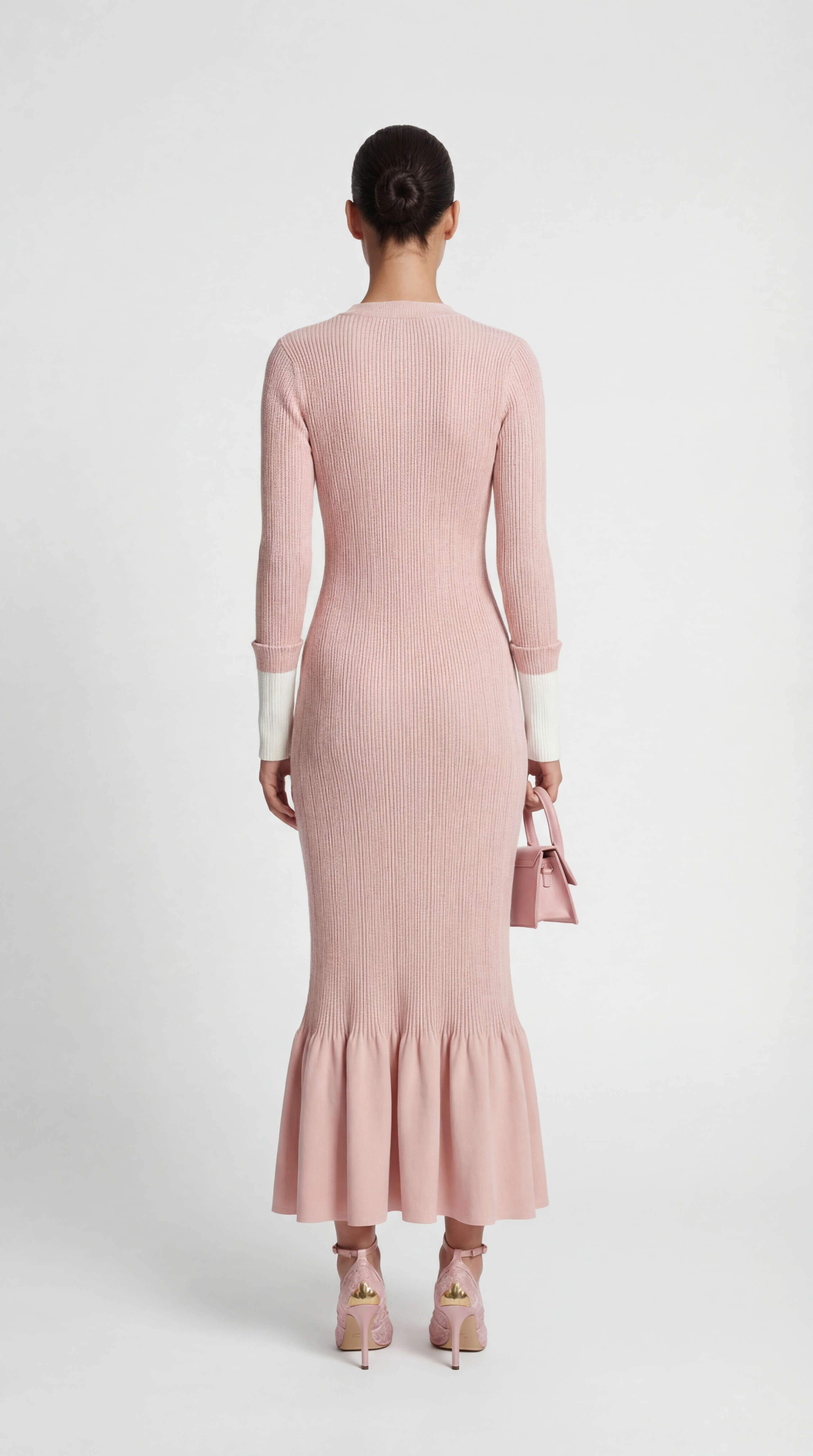 Yva - Fishtail Dress Women with Deep V Neck and Jewellery Buttons Pink