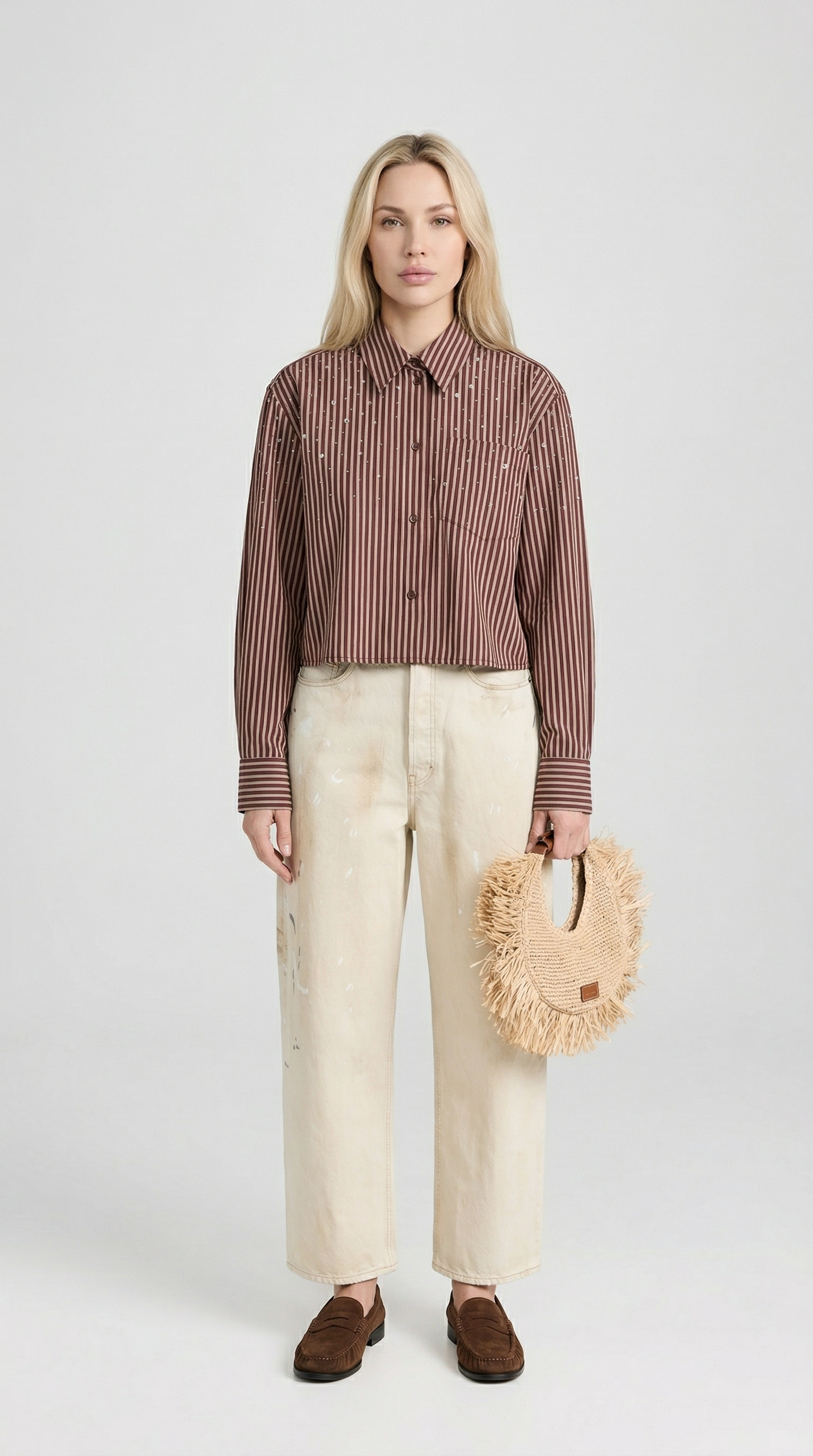 Bita - Cropped Striped Shirt with Paint-Splatter Detail