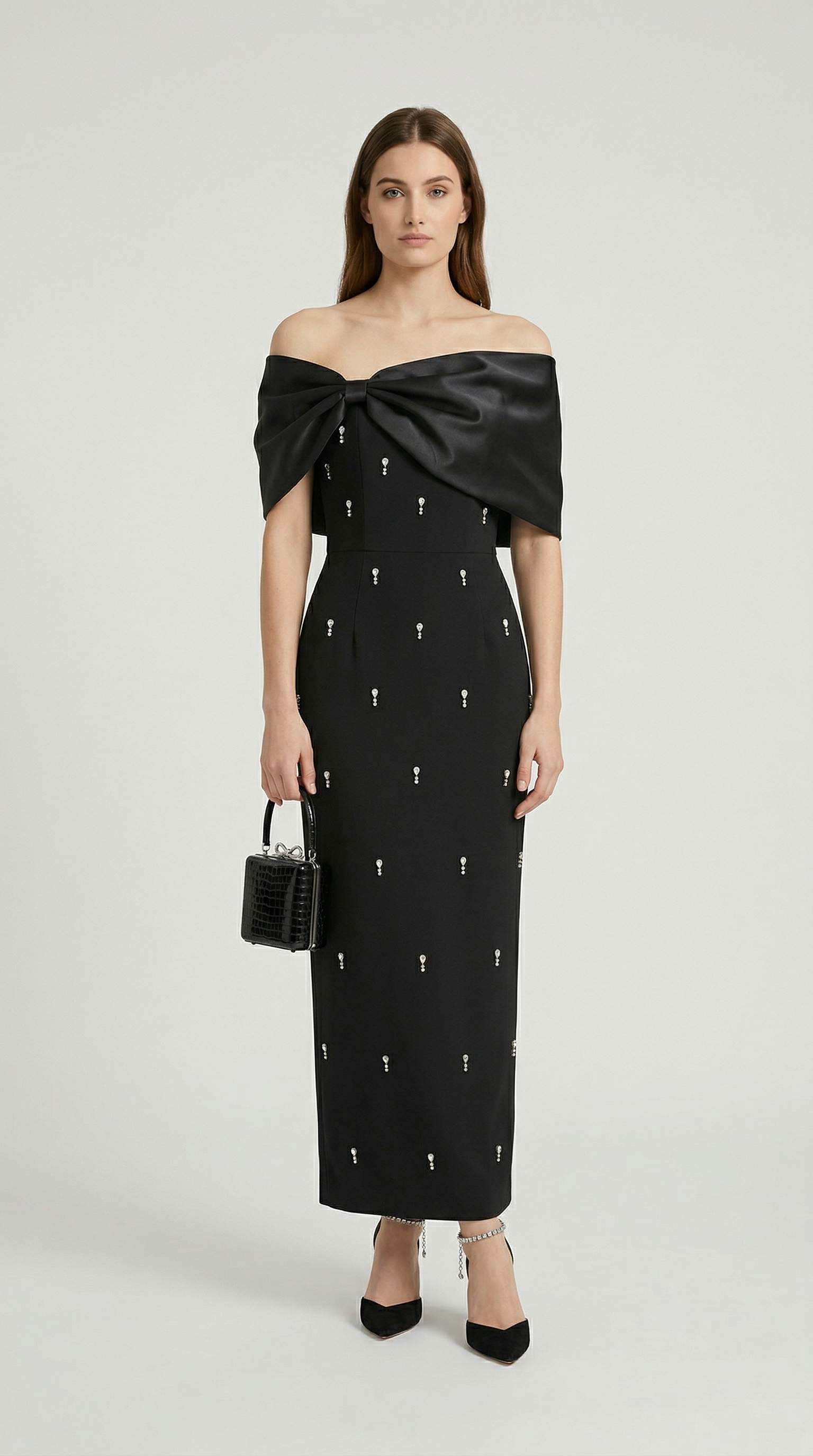 Tuli - Off-The-Shoulder Bow Maxi Dress Black