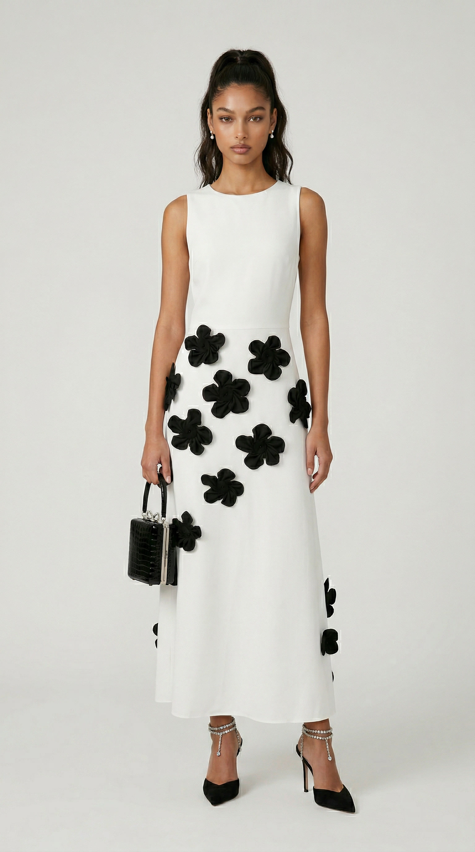Dotta - 3D Floral Appliqué Sleeveless Maxi Dress White