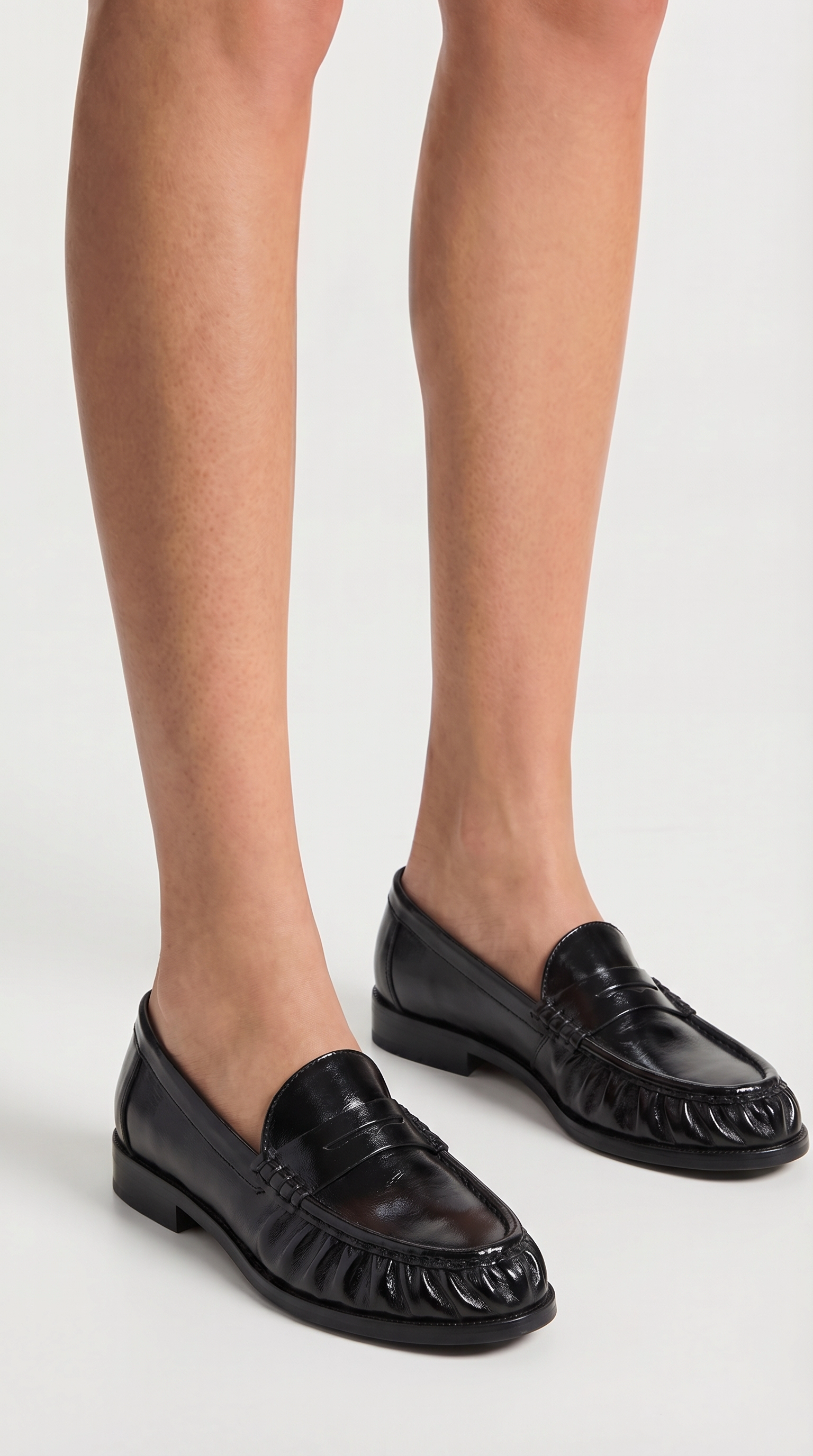 Costas - Ruched Leather & Suede Penny Loafer Black