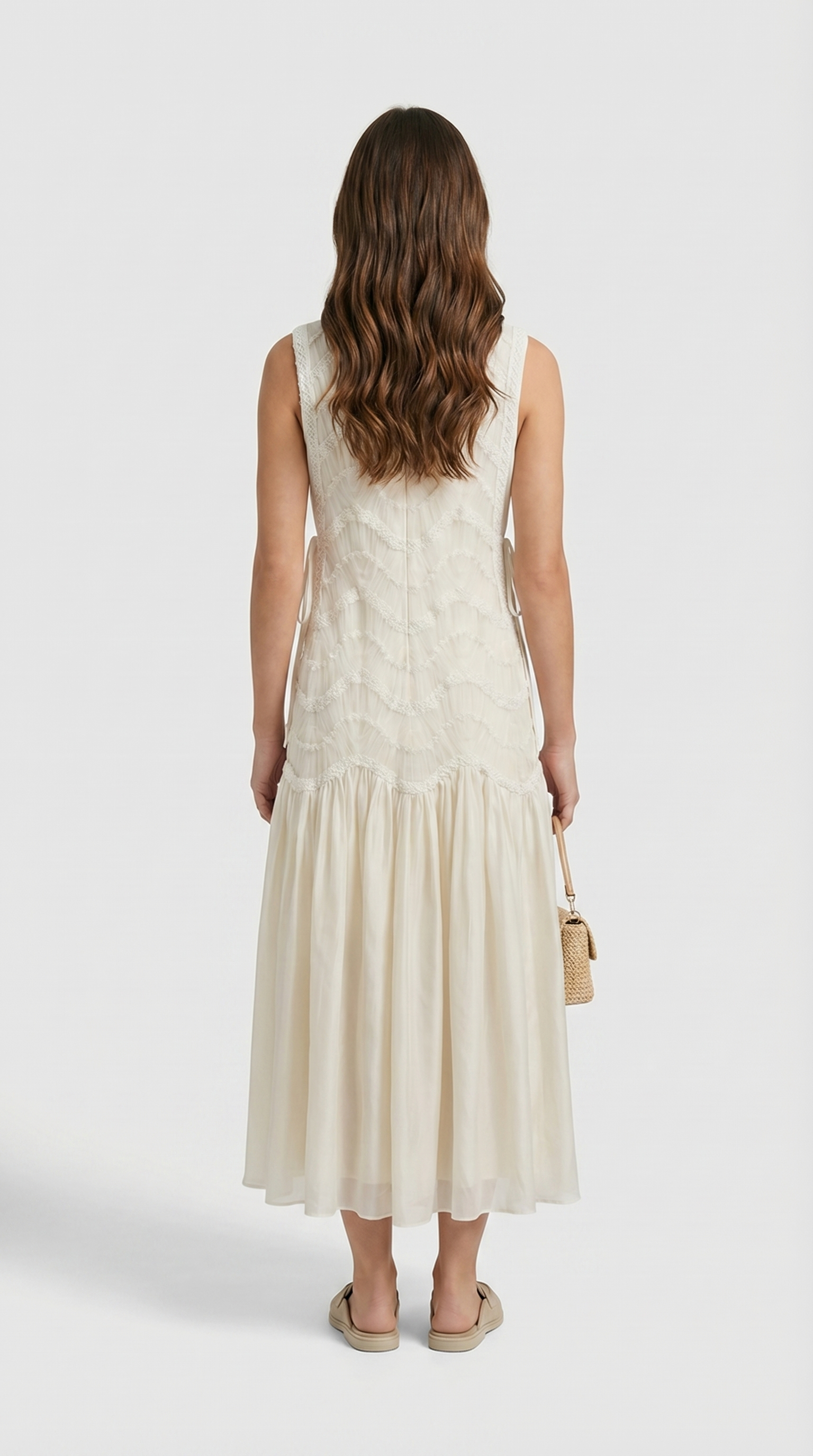 Bia - Chevron Lace-Trimmed Midi Dress
