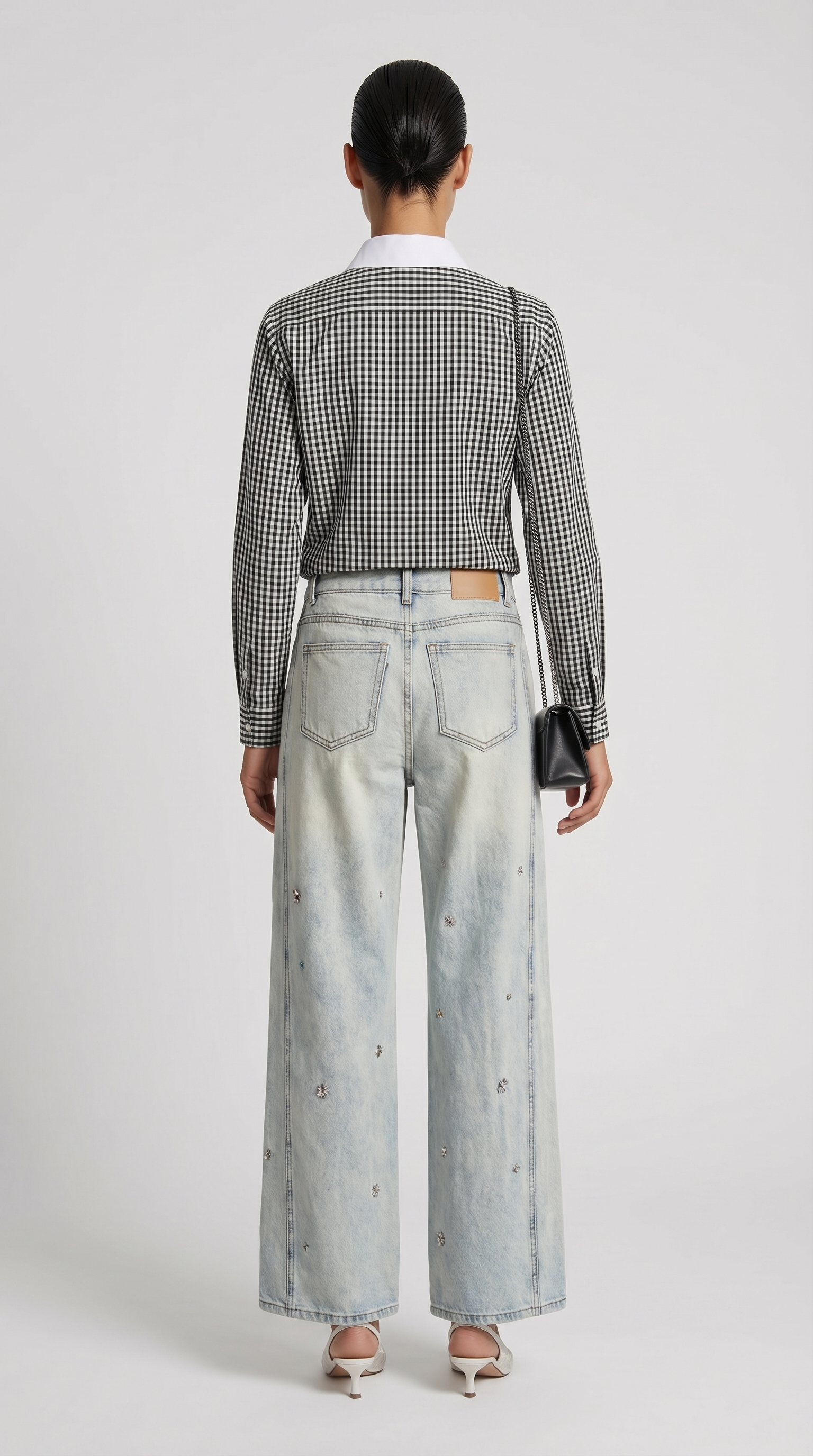 Delo - Léine Cadáis Gingham Maisithe le Criostail