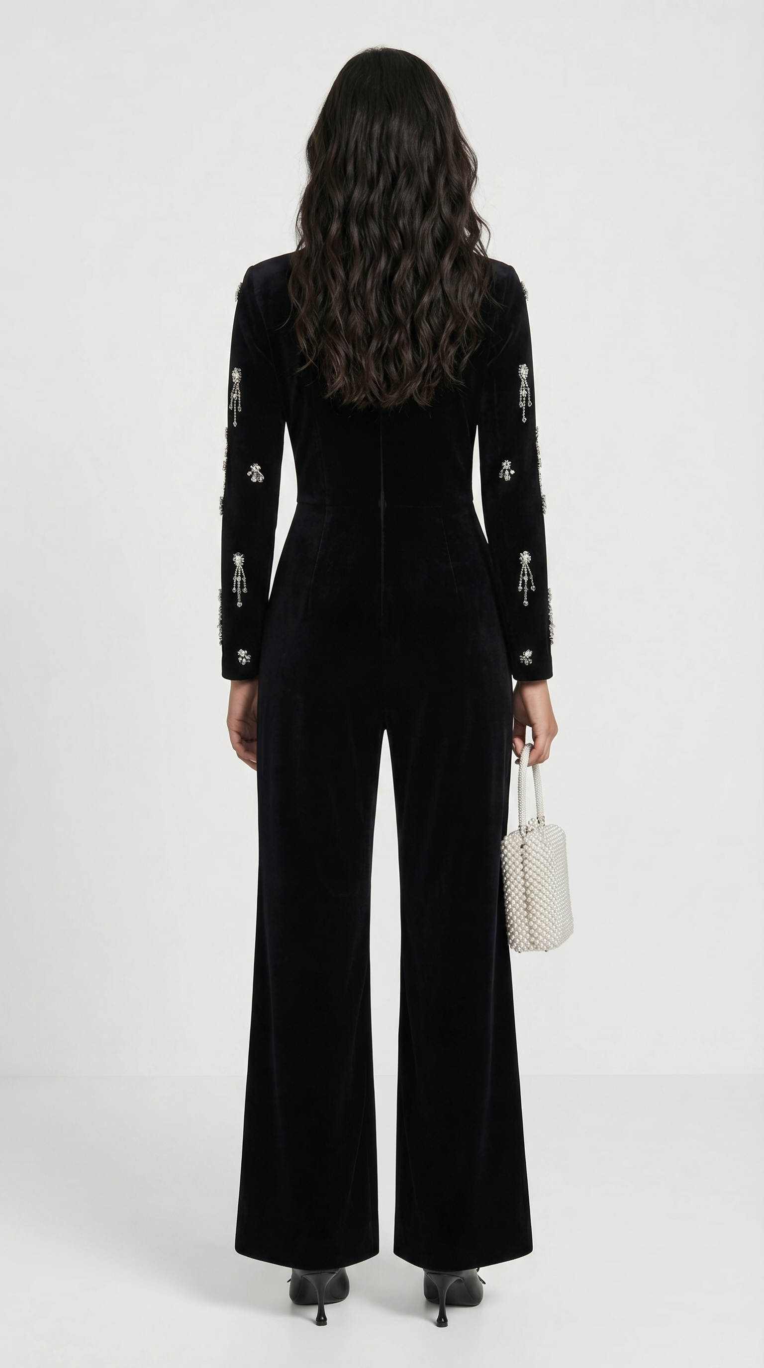 Zeri - Crystal-Embellished Velvet Wide-Leg Jumpsuit