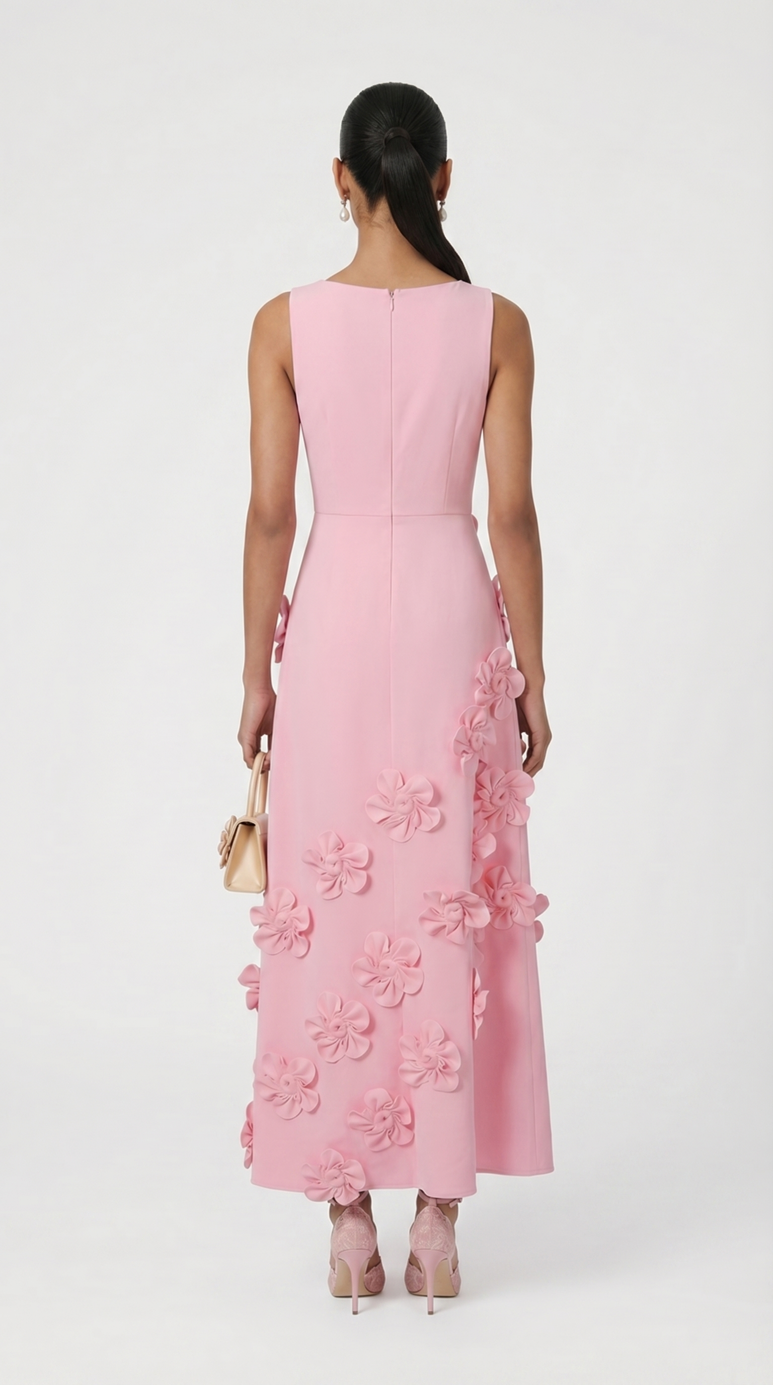 Dotta - 3D Floral Appliqué Sleeveless Maxi Dress Pink