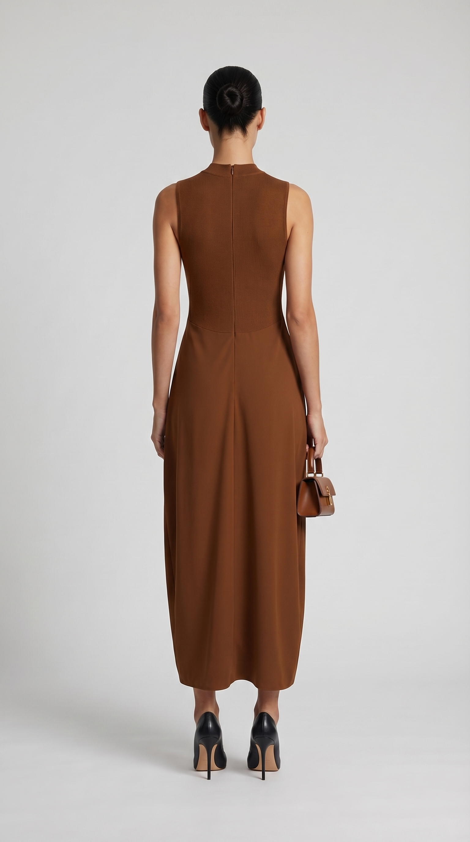 Alara - Keyhole-Detail Mixed Media Maxi Dress Brown