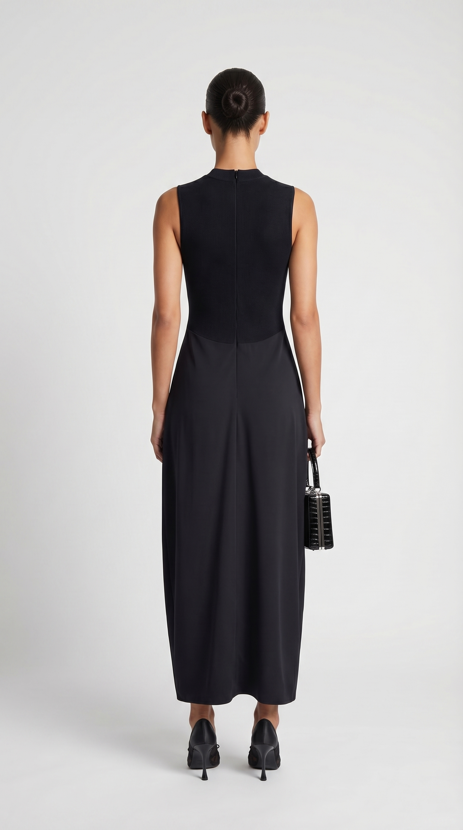 Alara - Keyhole-Detail Mixed Media Maxi Dress Black