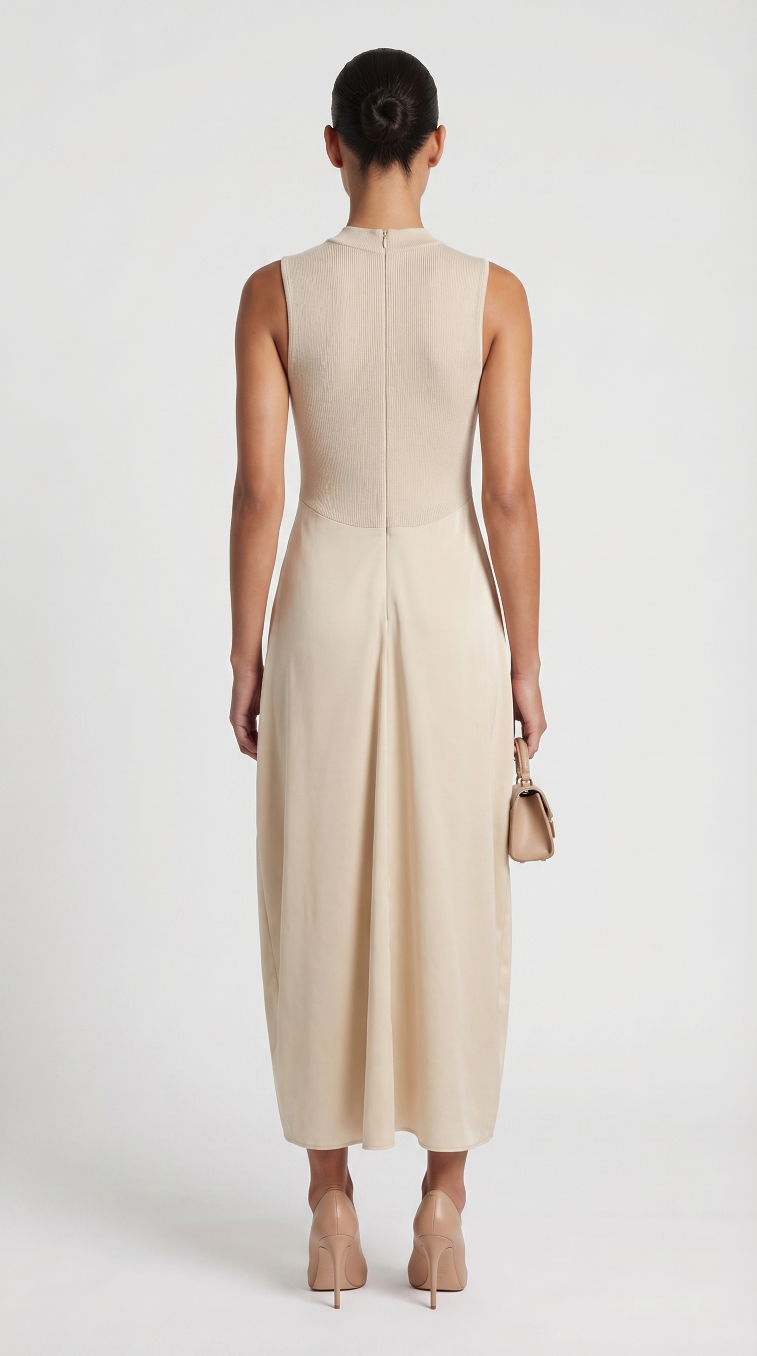 Alara - Keyhole-Detail Mixed Media Maxi Dress Beige