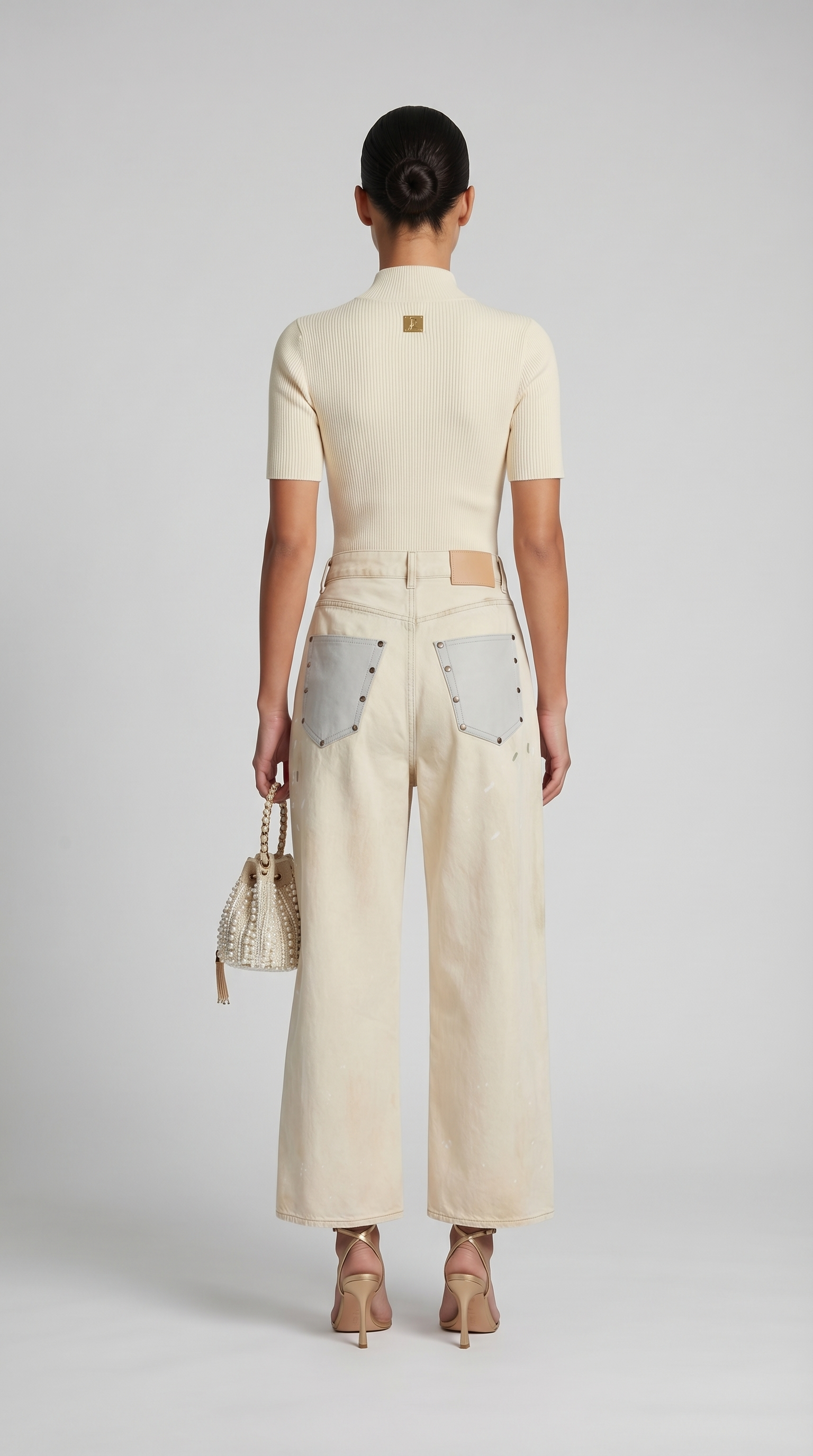 Solo - Schlüssel-Ausschnitt Geripptes Strick Top Beige