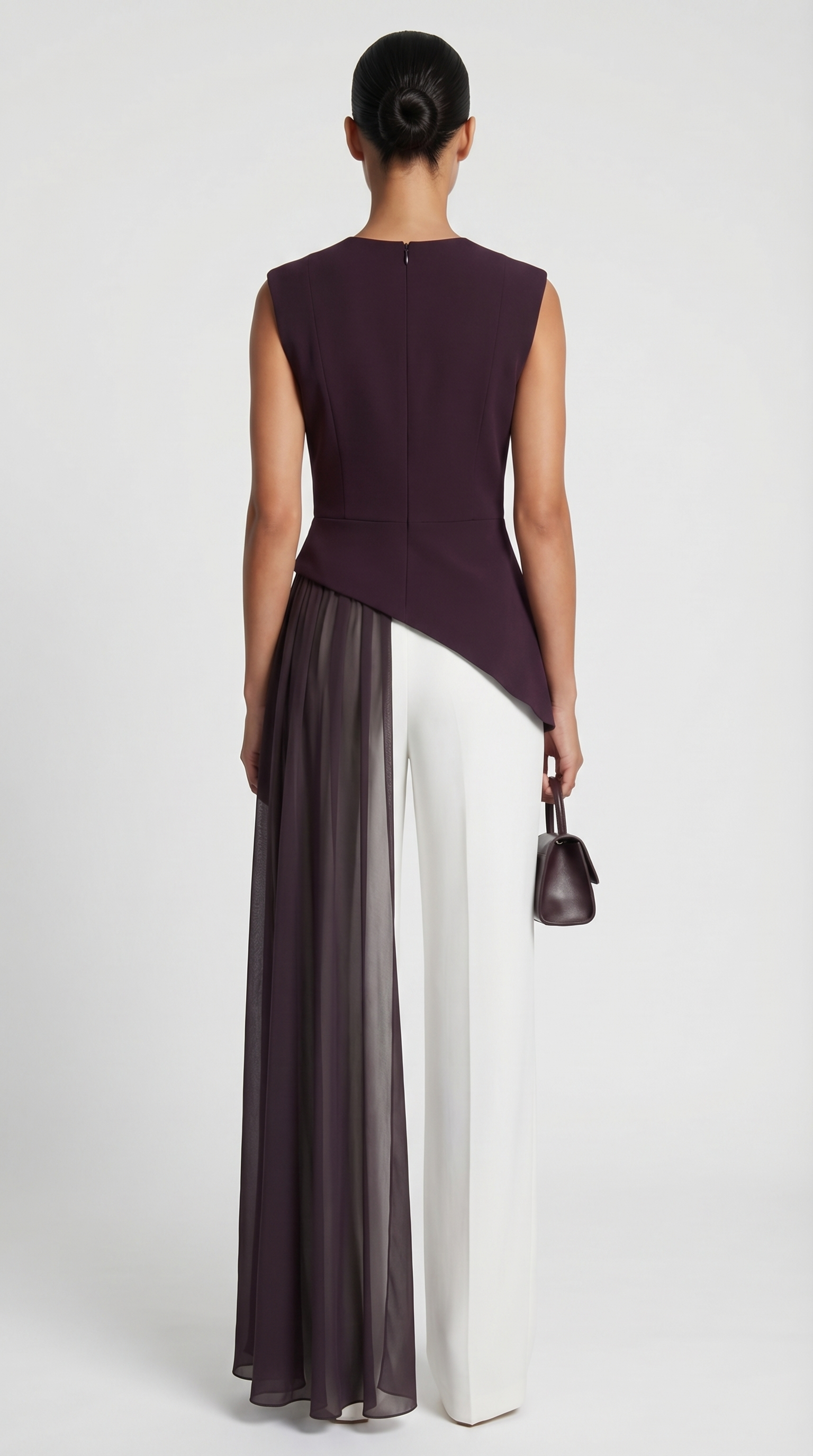 Mara - Asymmetrical Chiffon-Draped Peplum Top Burgundy