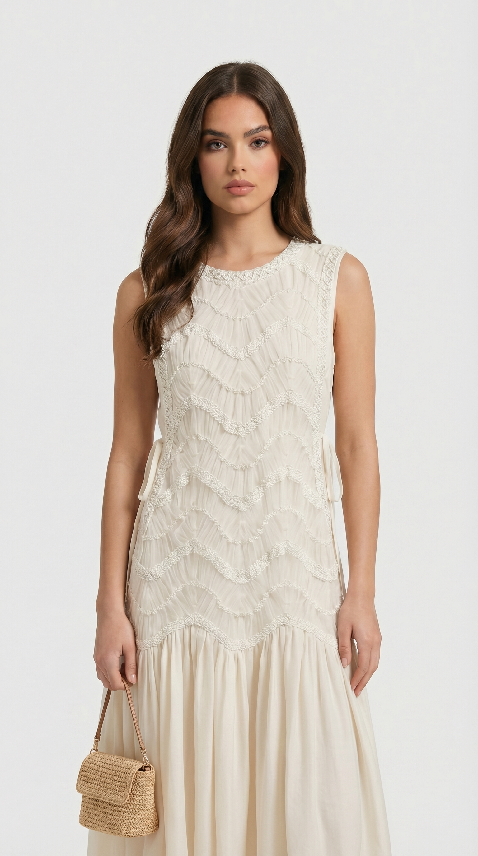 Bia - Chevron Lace-Trimmed Midi Dress