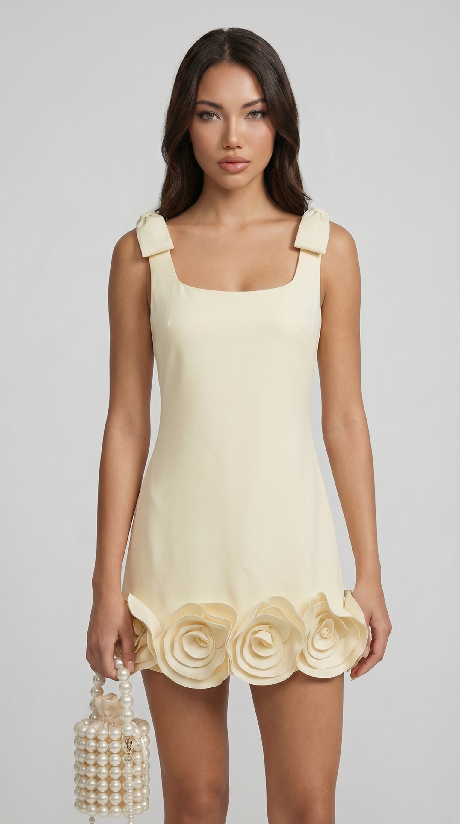 Robe Courte Rosa à Ourlet Floral 3D
