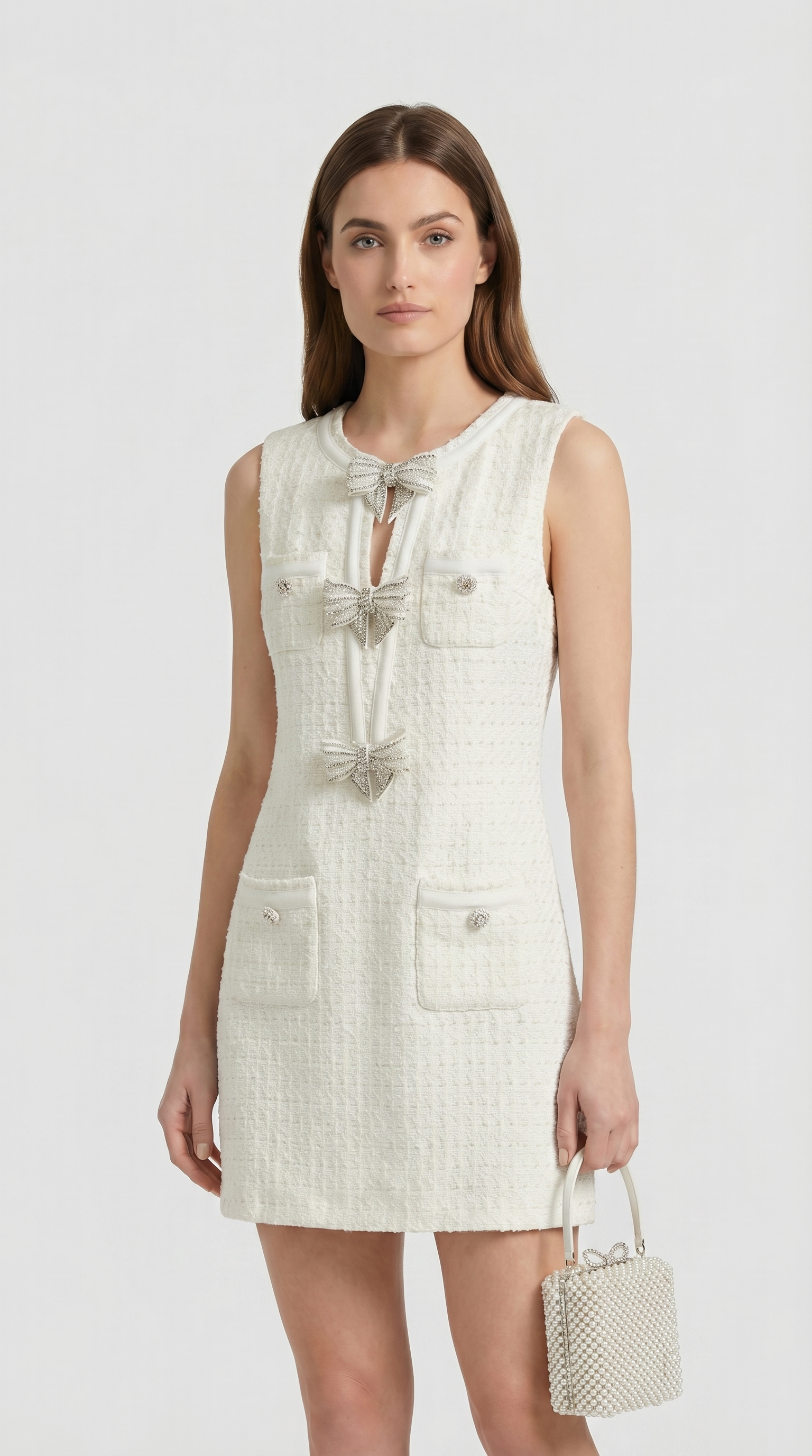 Reta - Triple Bow Crystal-Embellished Tweed Dress