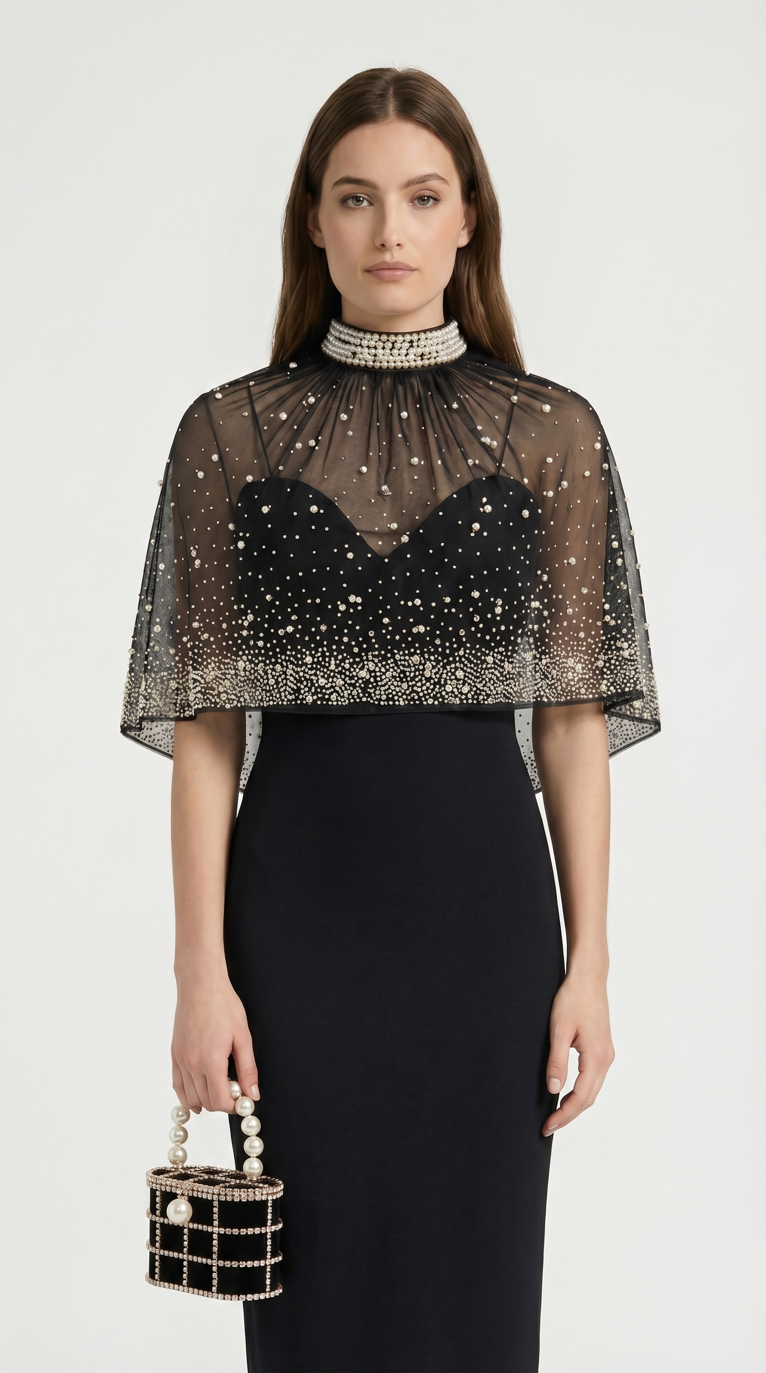 Kami - Perlenverziertes Cape Maxikleid