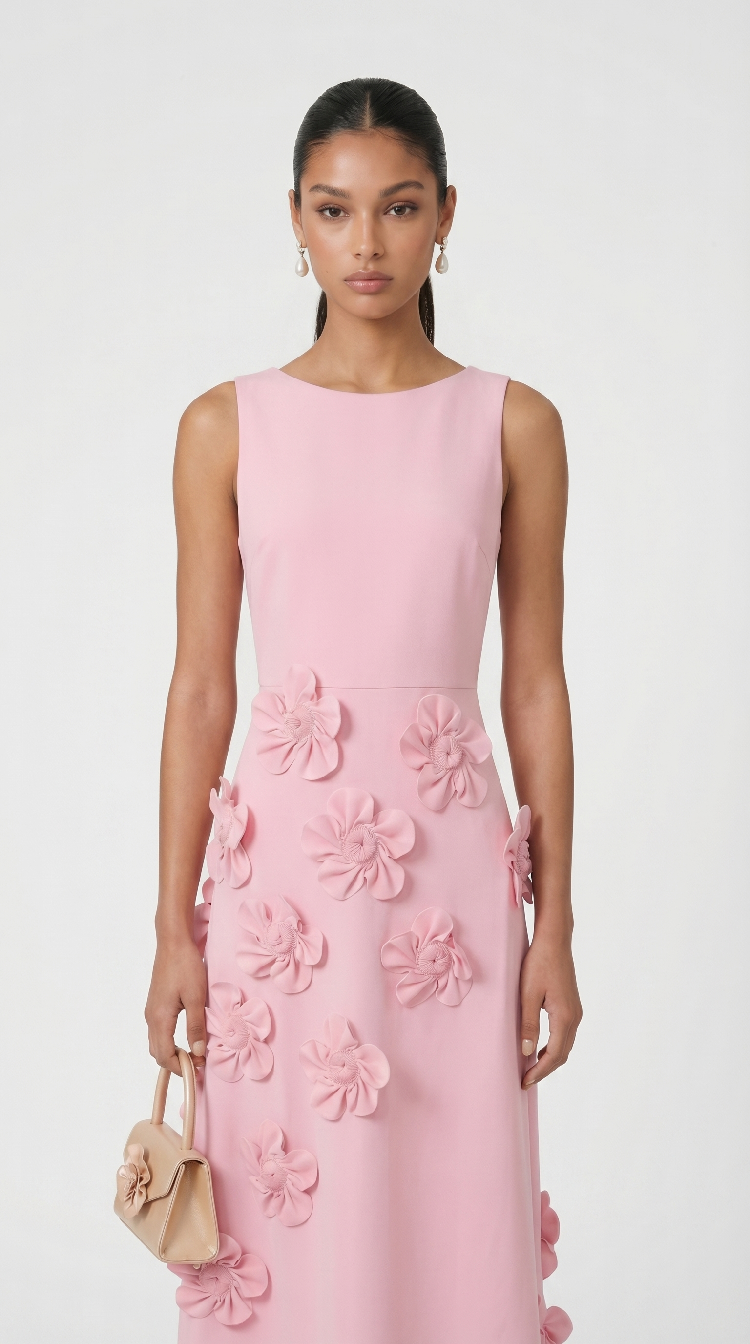 Dotta - 3D Floral Appliqué Sleeveless Maxi Dress Pink