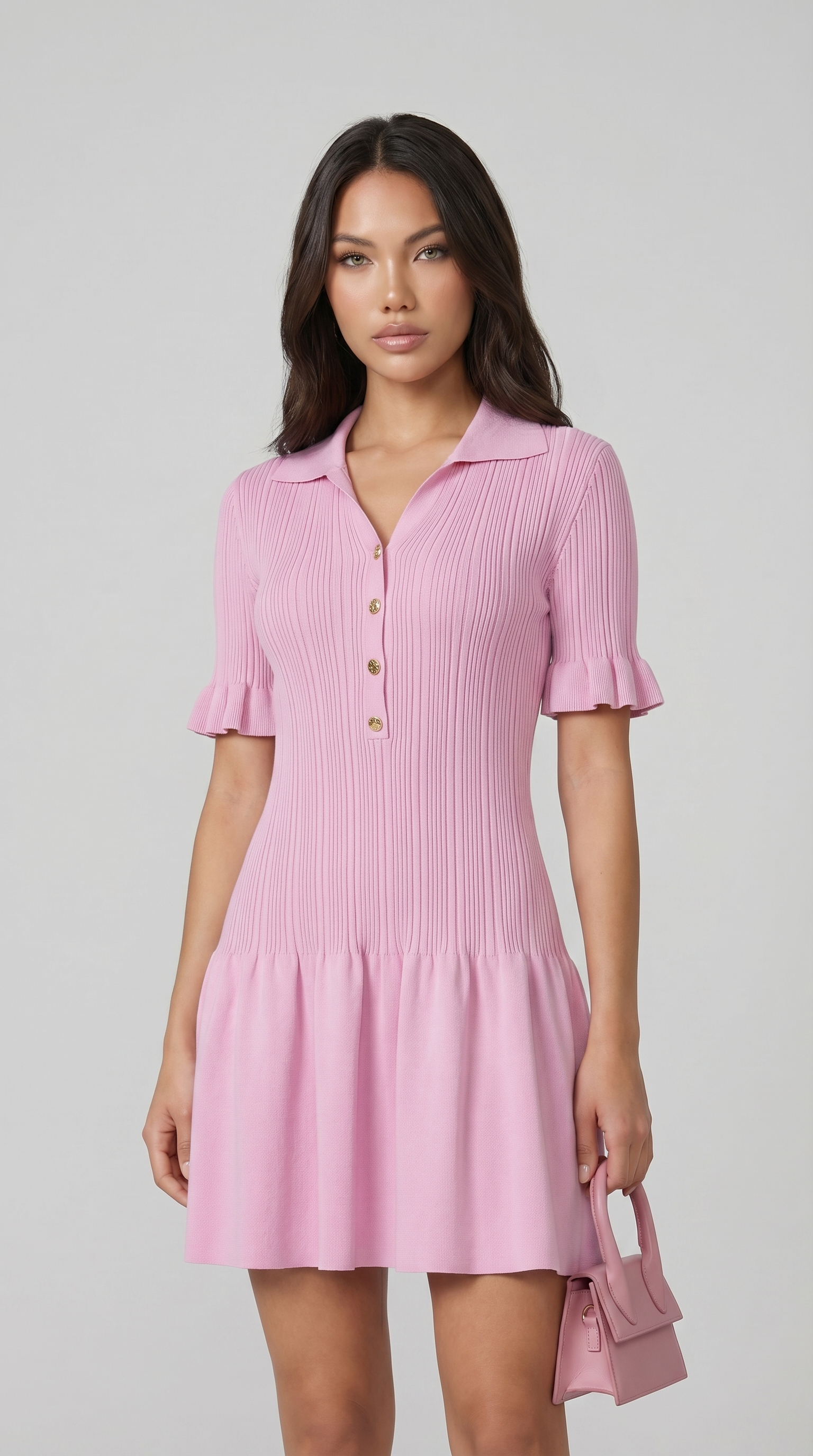 Riri - Ribbed Knit Polo Mini Dress