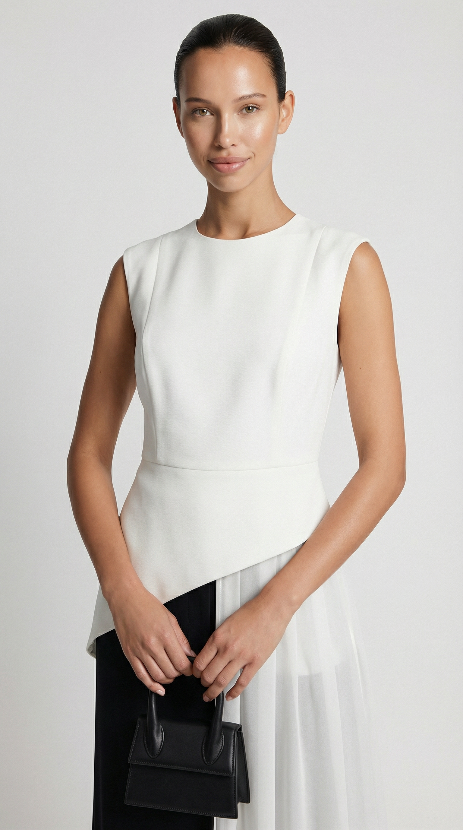 Mara - Barr Peplum Drapáilte Chiffon Asiméadrach Bán