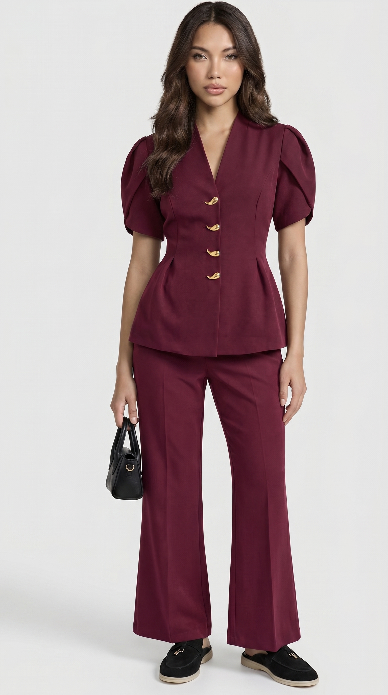 Livo - Chemise manches bouffantes bordeaux