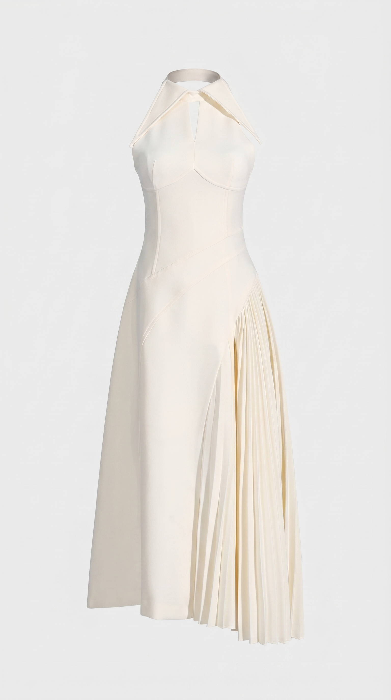 Ota - Pleated Halter Midi Dress with Keyhole Detail