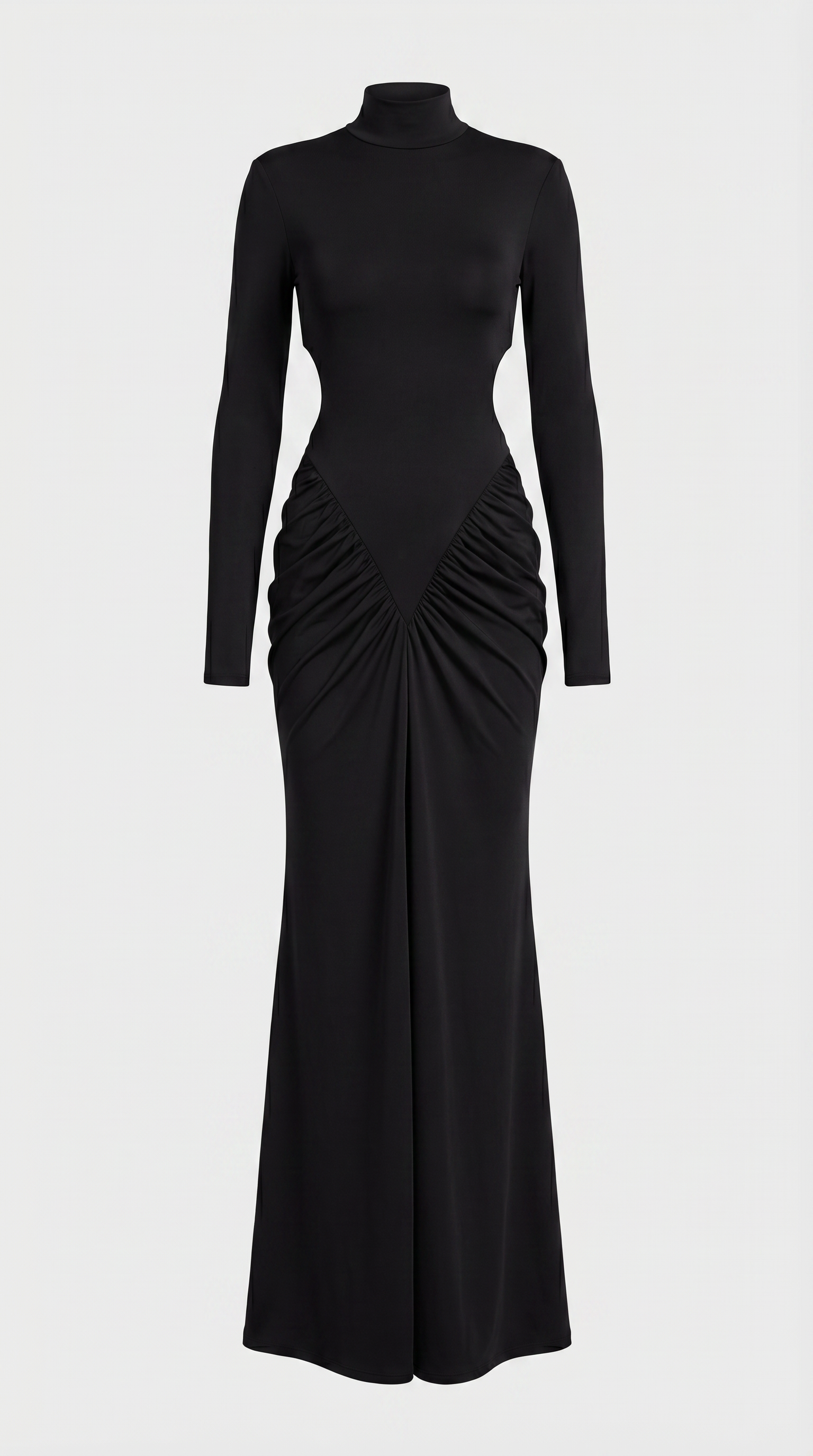 Aret - Ruched Cut-Out Mock-Neck Maxi Dress Black