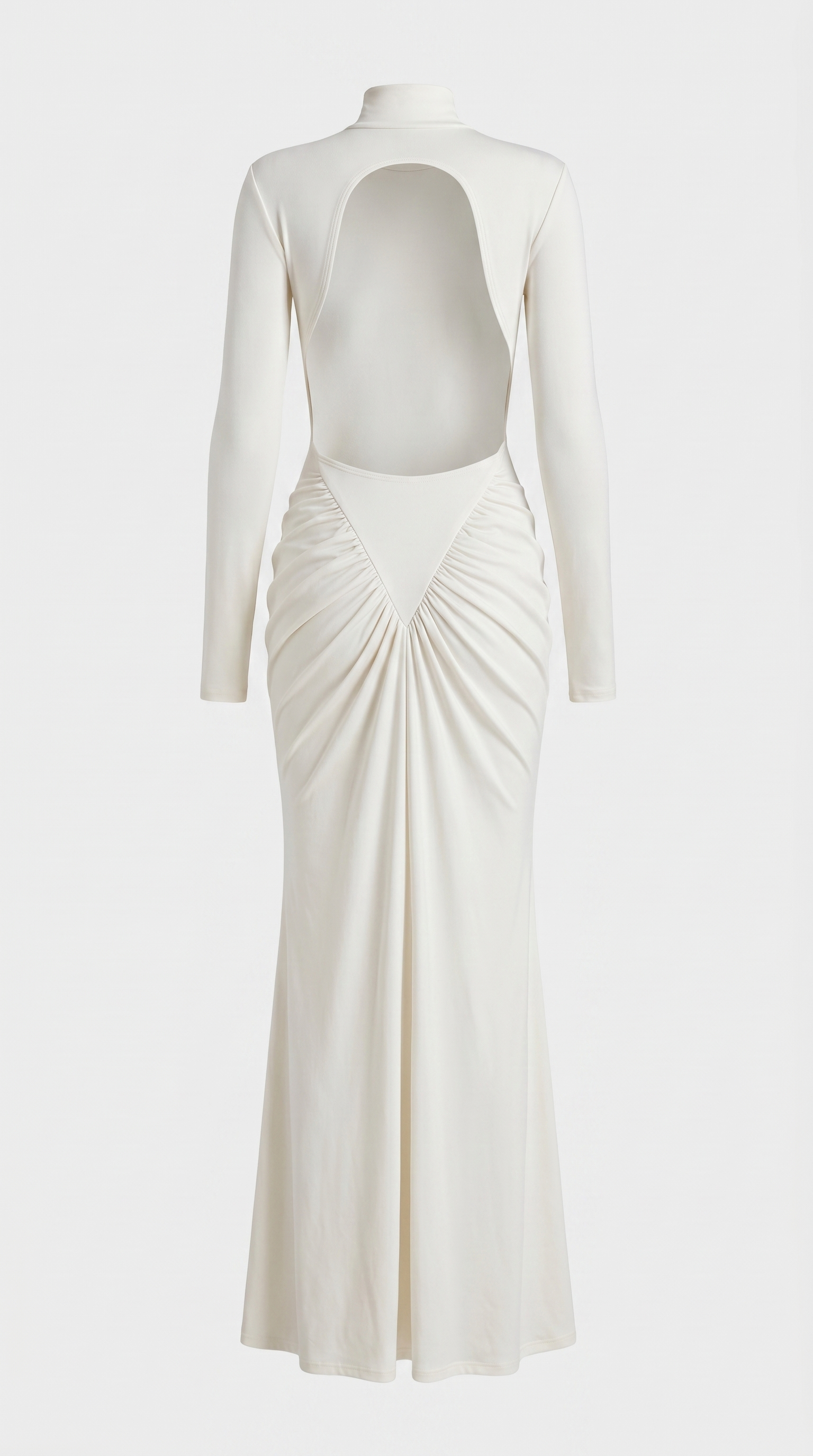 Aret - Ruched Cut-Out Mock-Neck Maxi Dress White