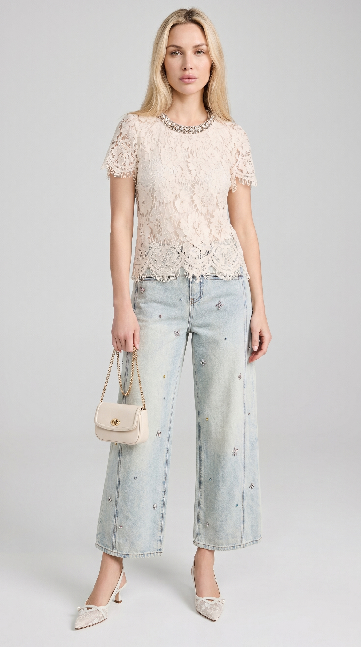 Boni - Crystal-Embellished Guipure Lace Blouse White