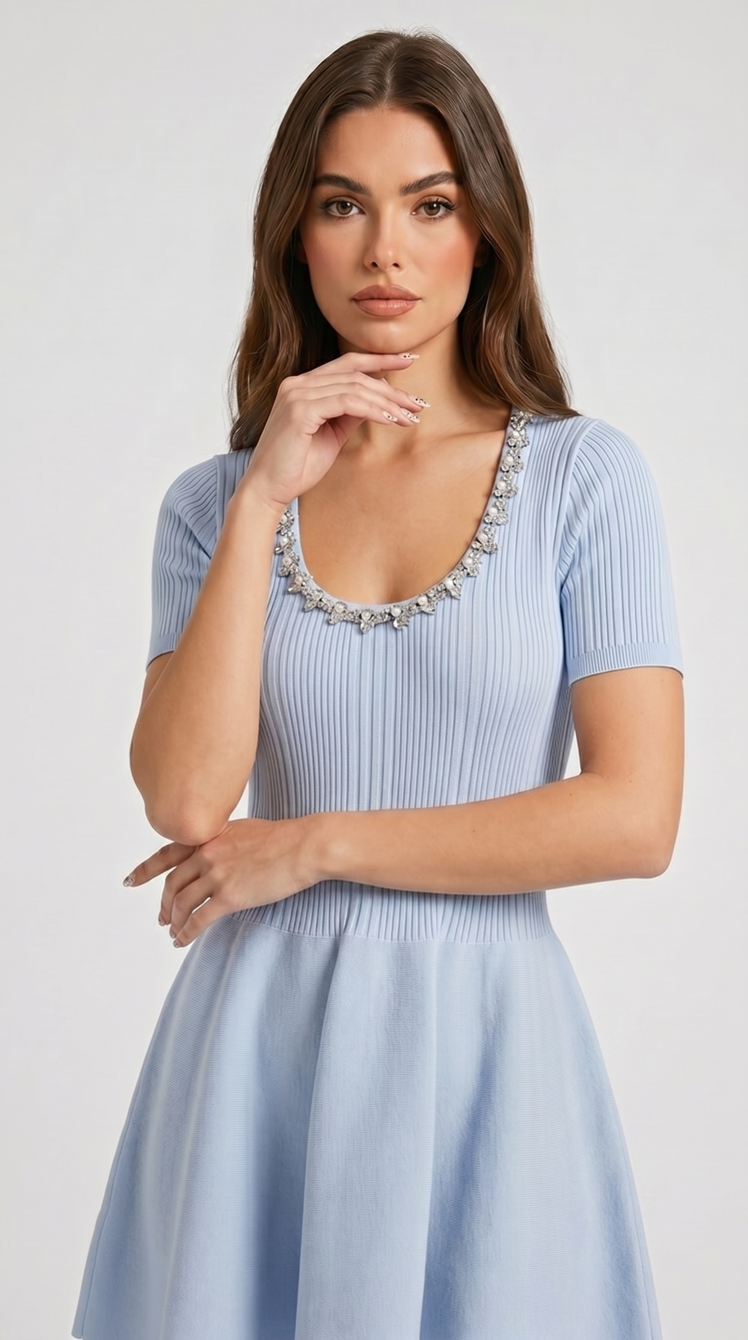 Osla - Crystal-Embellished Ribbed Knit Mini Dress