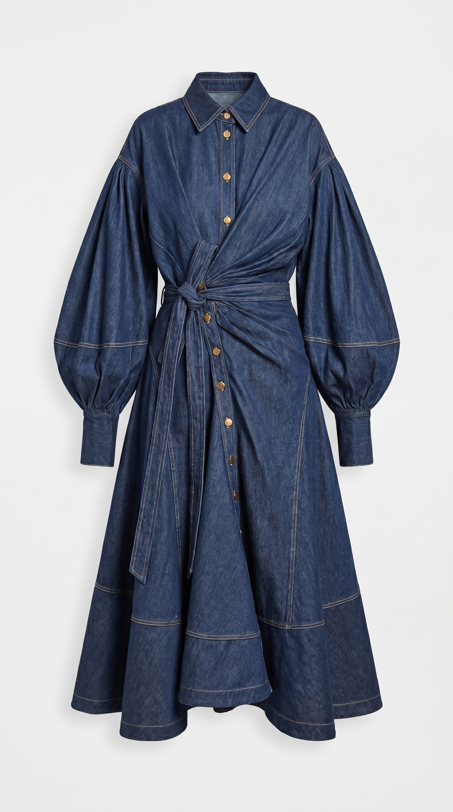 Sillo - Long Oversized Sleeves Dress Navy Blue Denim