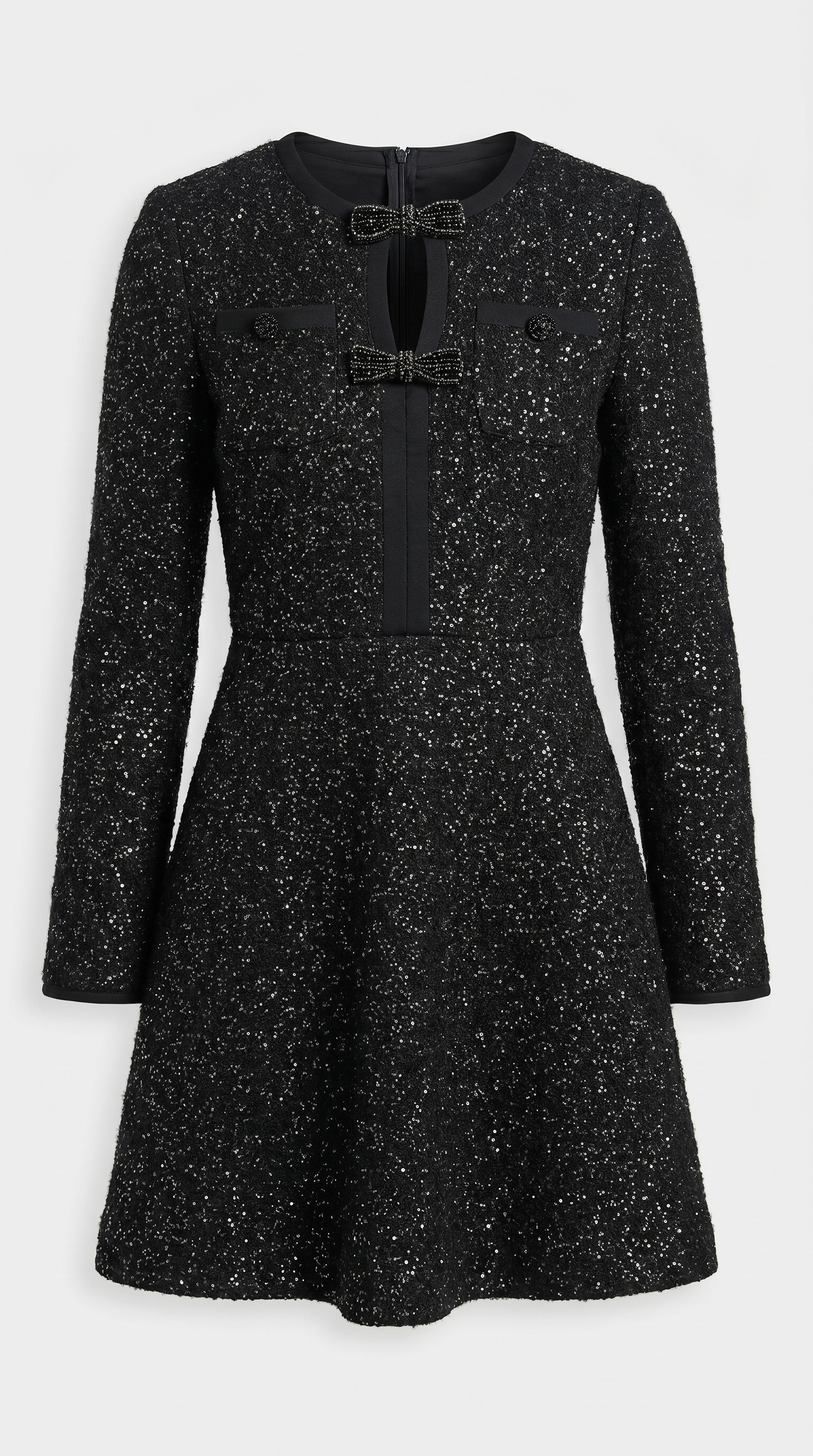 Glaven - Long Sleeve Slim Short Dress with Stylish Bow Accents