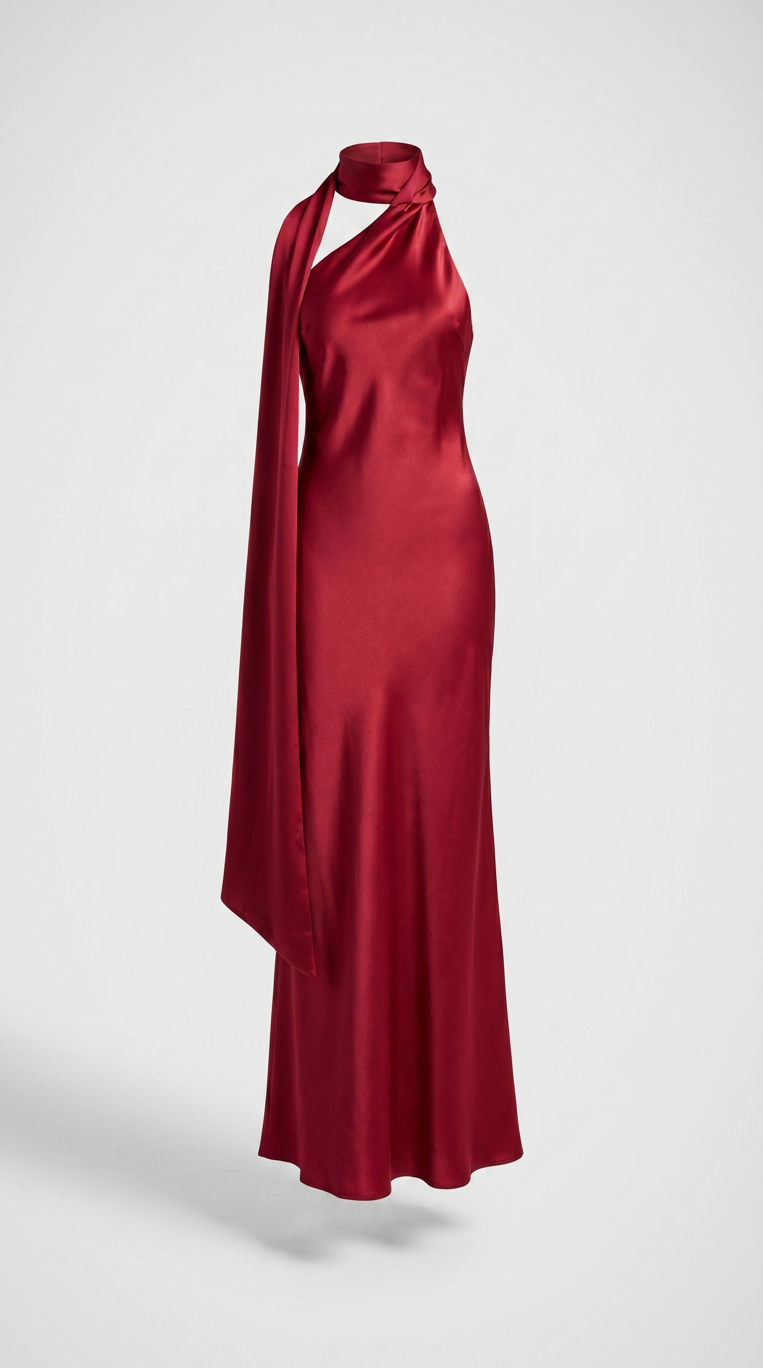 Iris - Elegant Ribbon Halter Satin Party Dress Wine Red