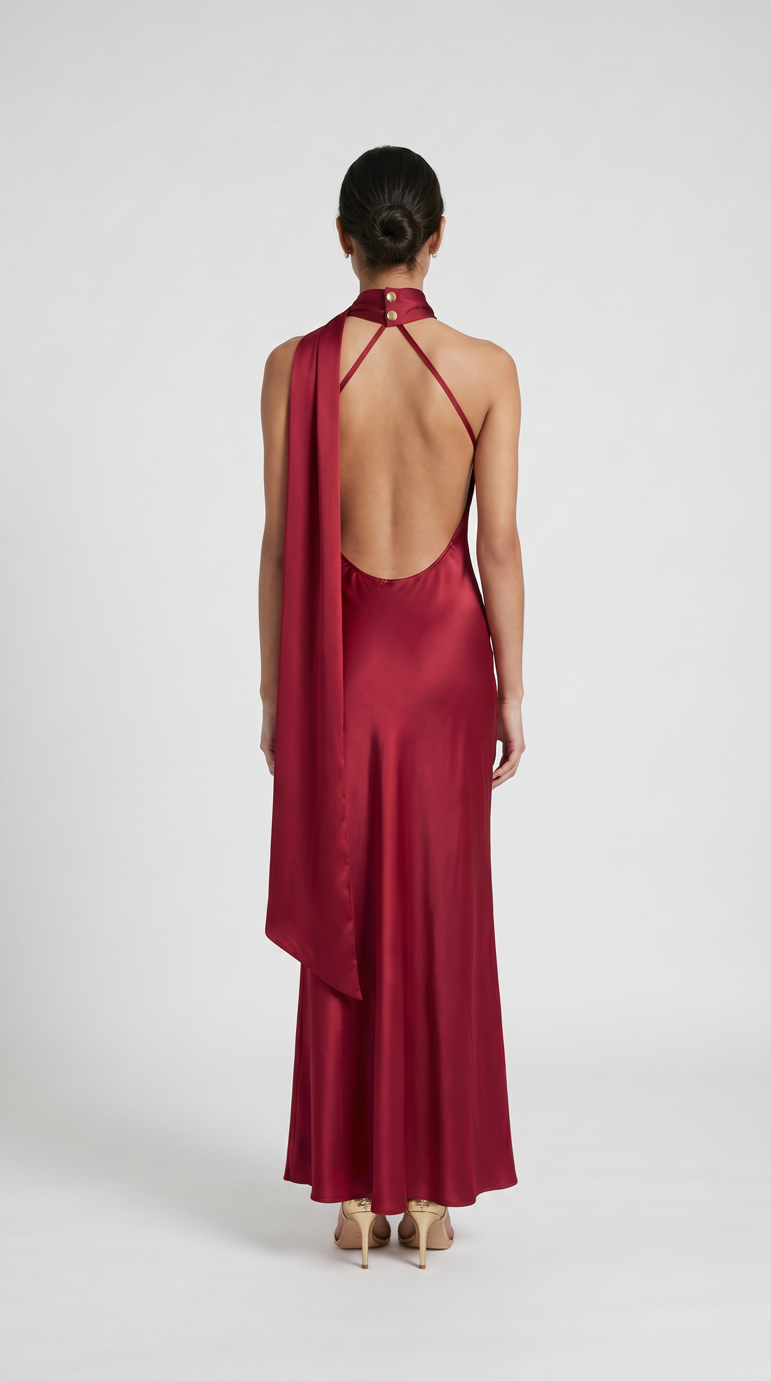 Iris - Elegant Ribbon Halter Satin Party Dress Wine Red