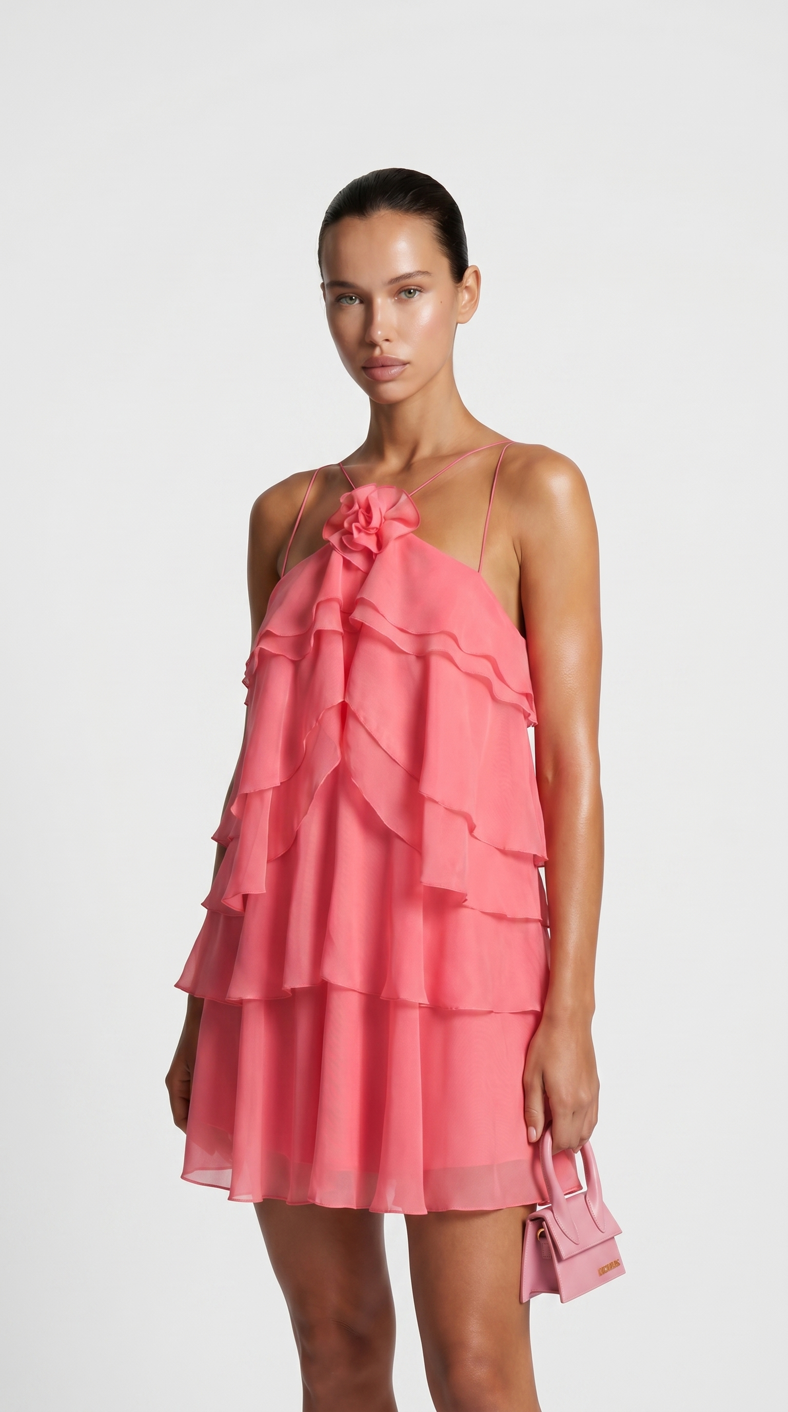 Astra - Multi-Tiered Ruffle Halter Mini Dress