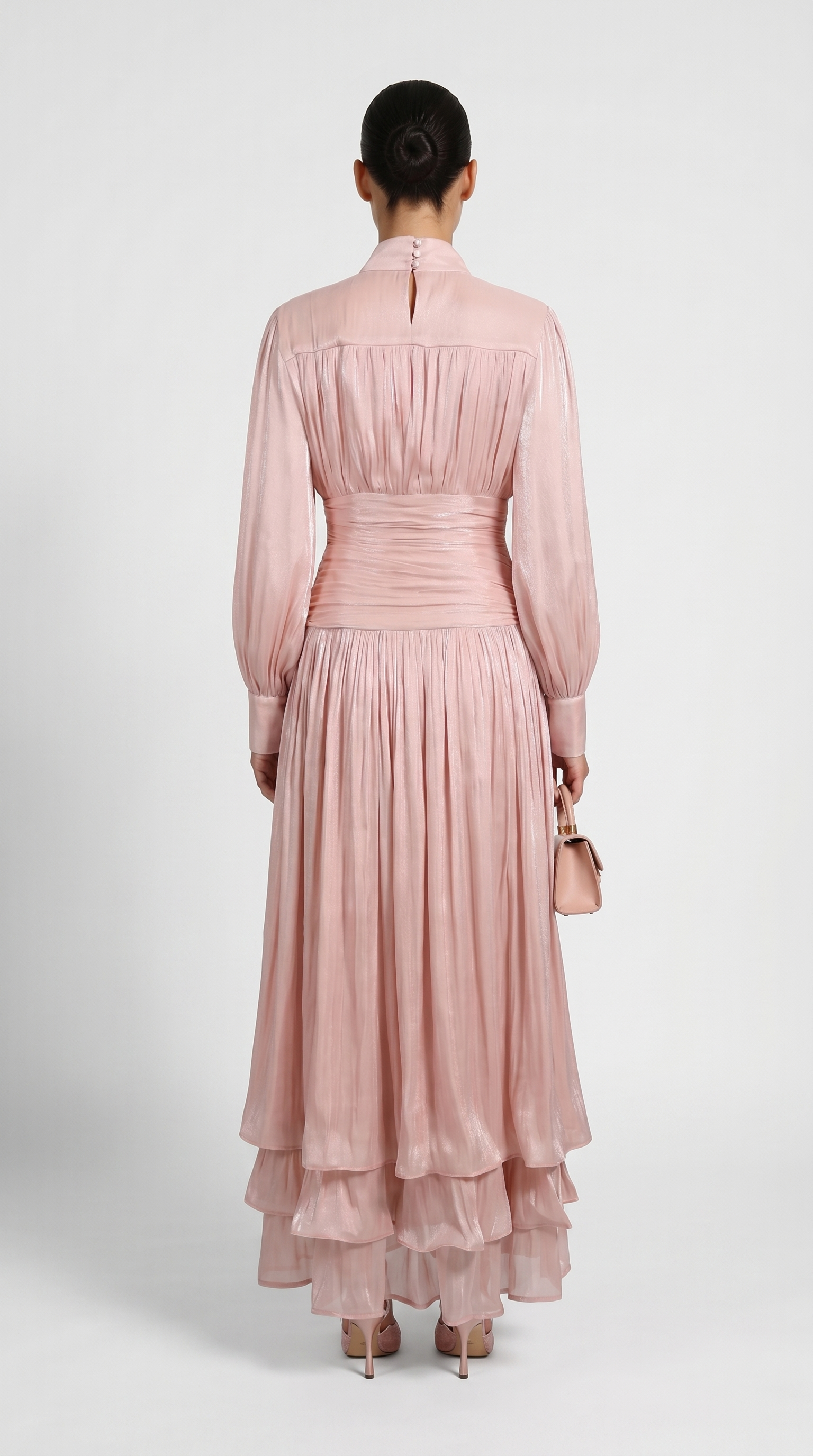 Sandra - Ruched High-Neck Plissé Maxi Gown