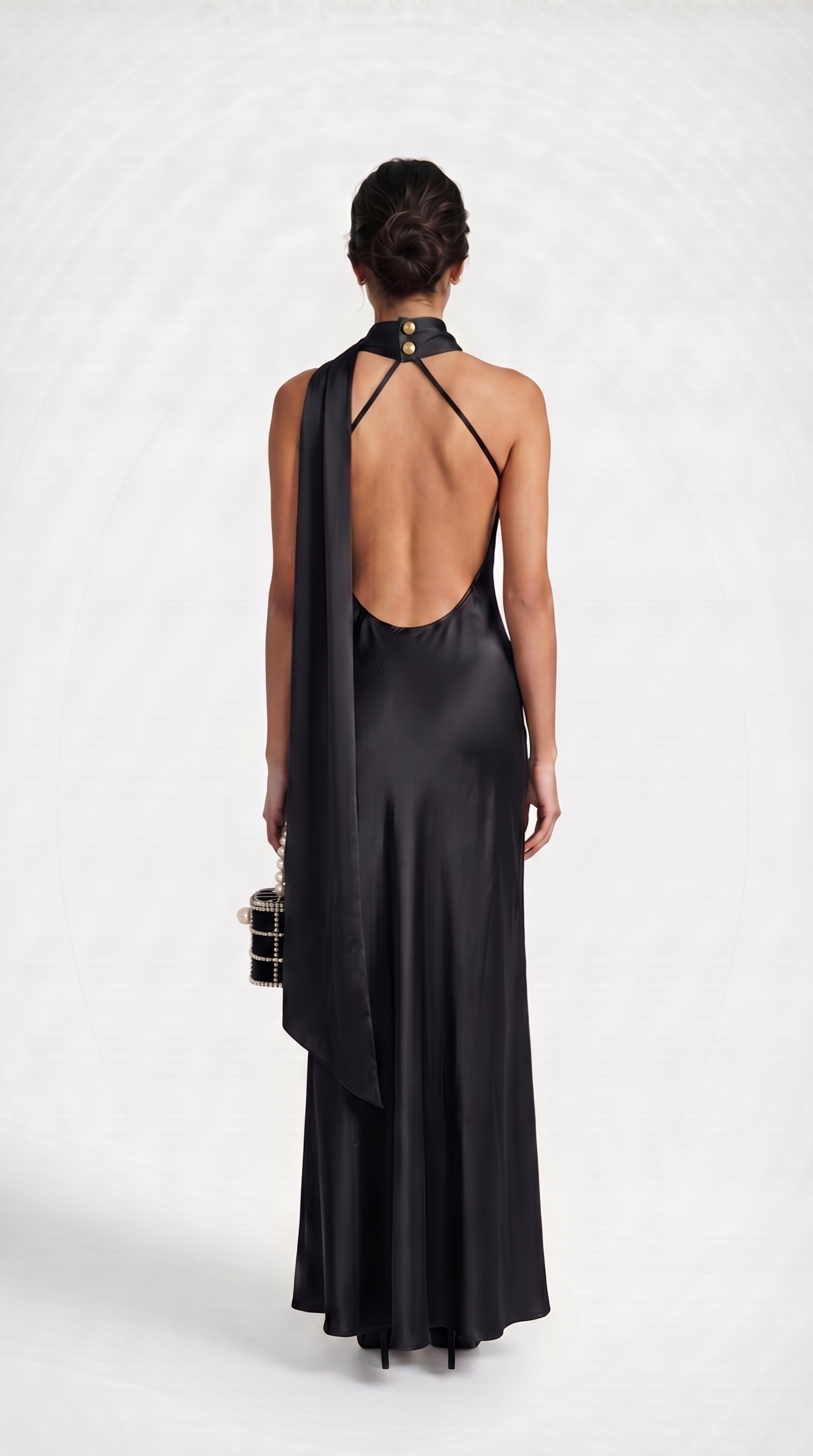 Iris - Elegant Ribbon Halter Satin Party Dress Black